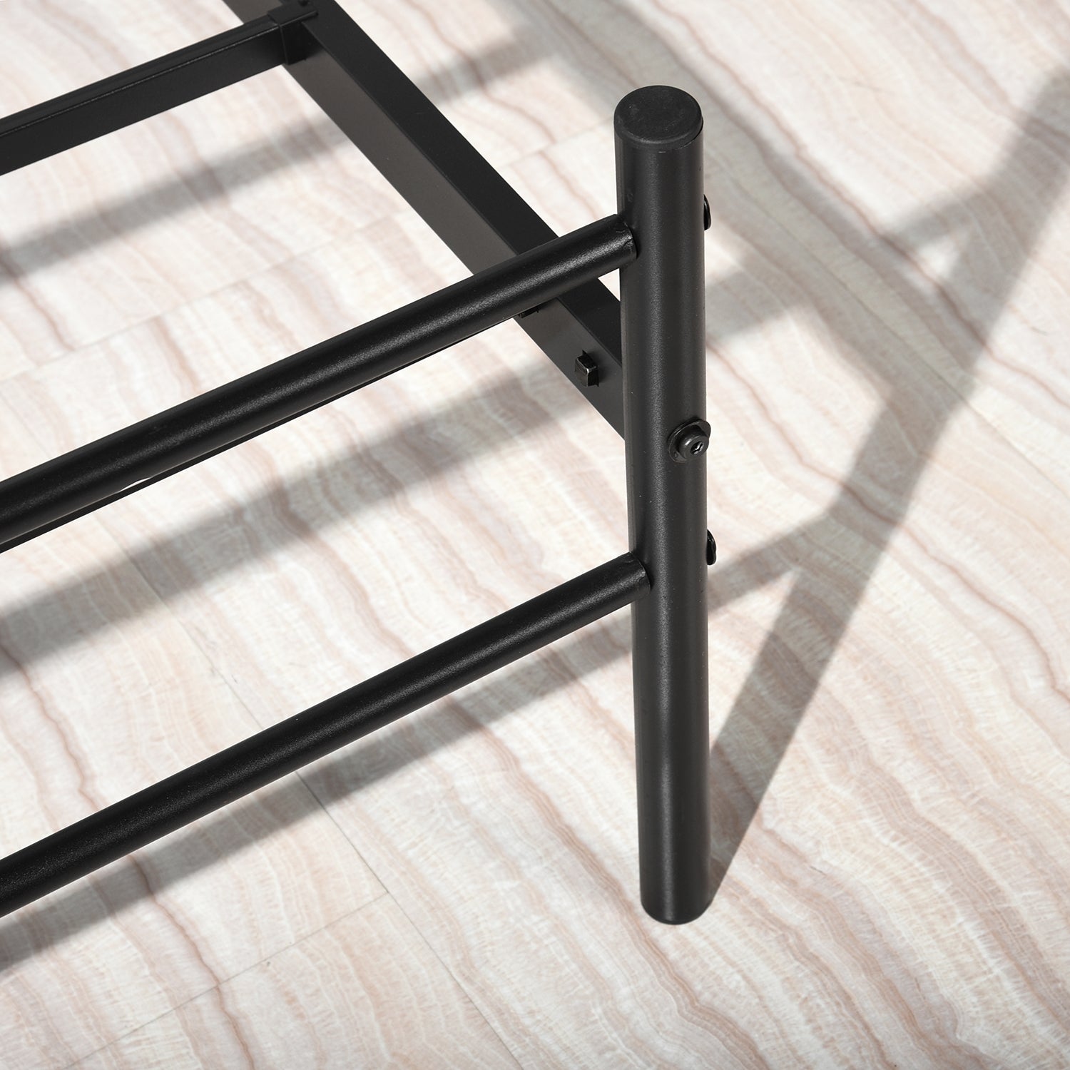 CIRCLE Full Metal Bed Frame with Headboard and Footboard, Circle Detail, Steel Slats, No Box Spring, Black
