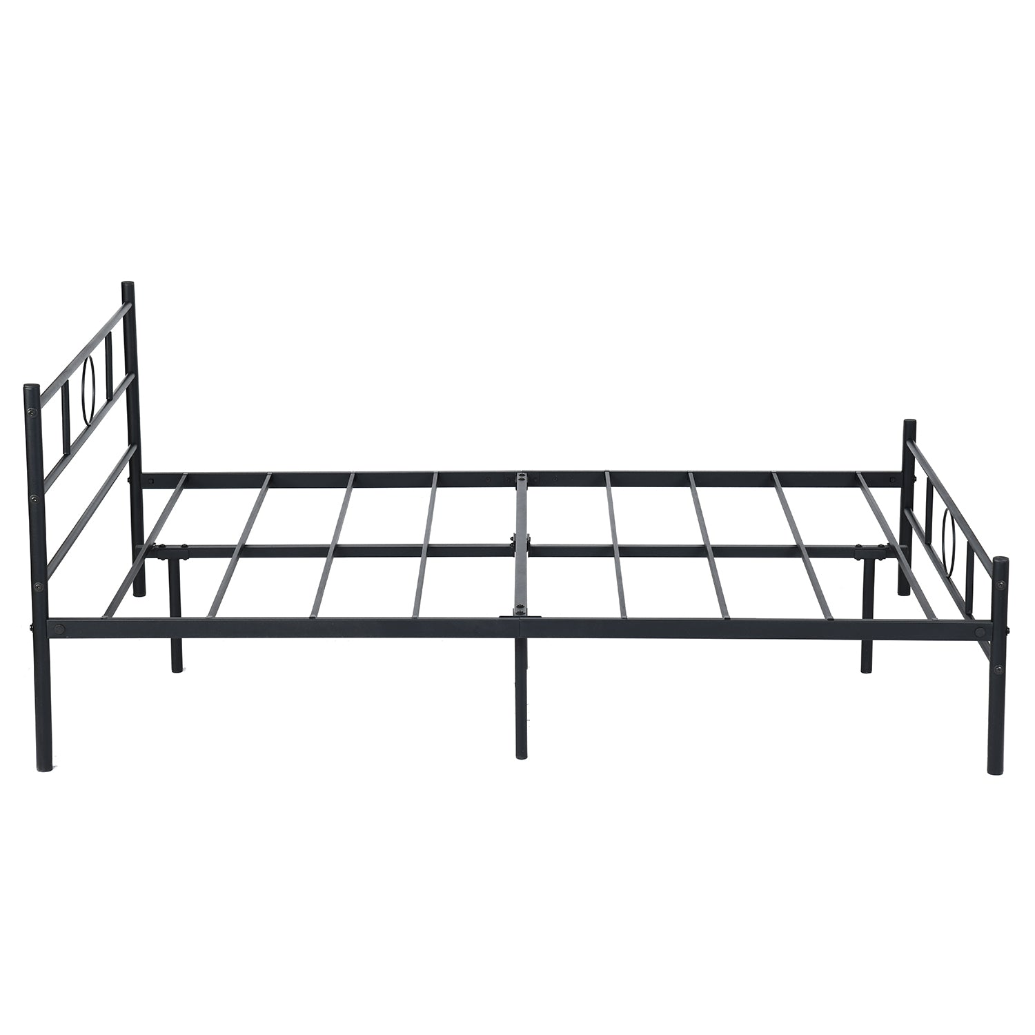 CIRCLE Full Metal Bed Frame with Headboard and Footboard, Circle Detail, Steel Slats, No Box Spring, Black