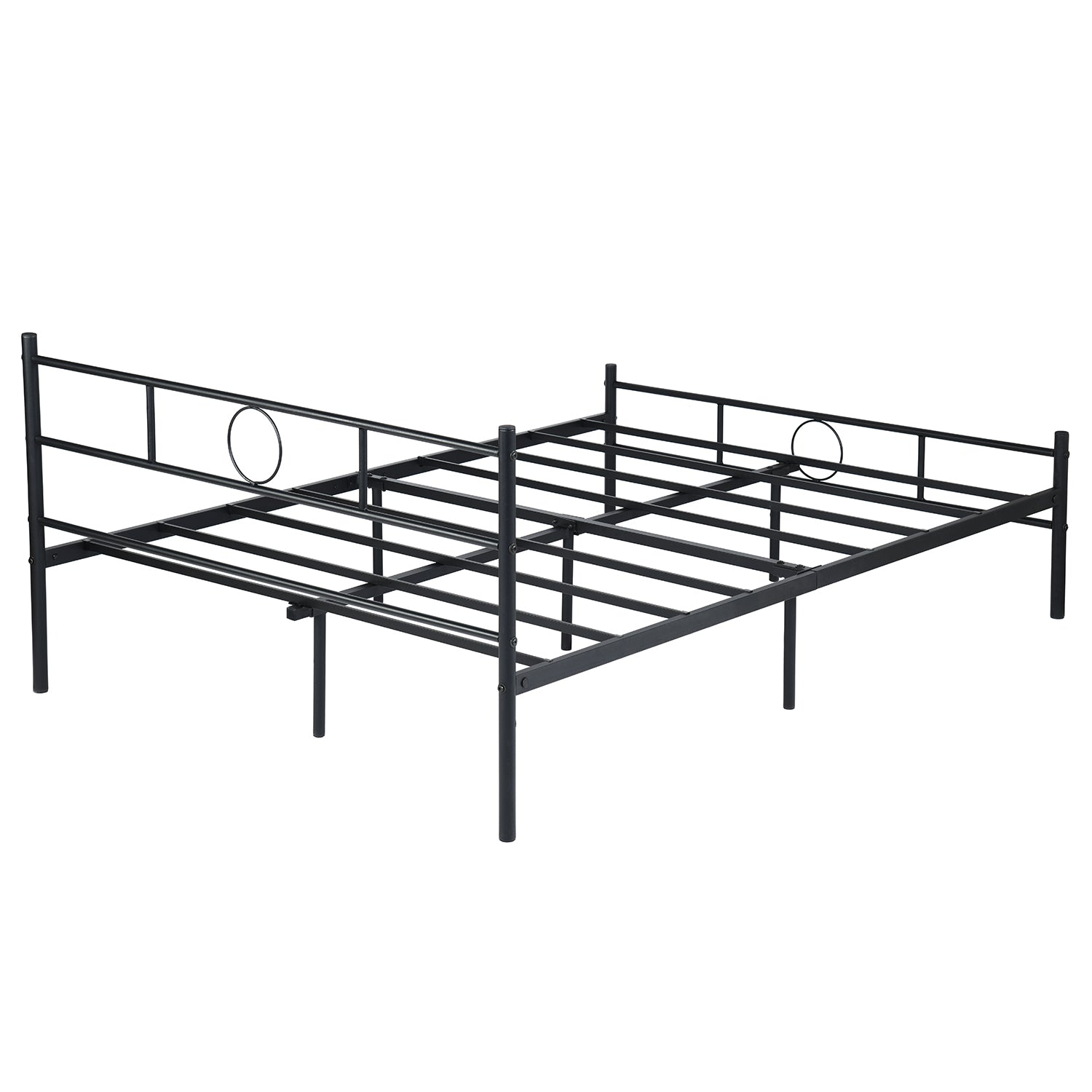 CIRCLE Full Metal Bed Frame with Headboard and Footboard, Circle Detail, Steel Slats, No Box Spring, Black
