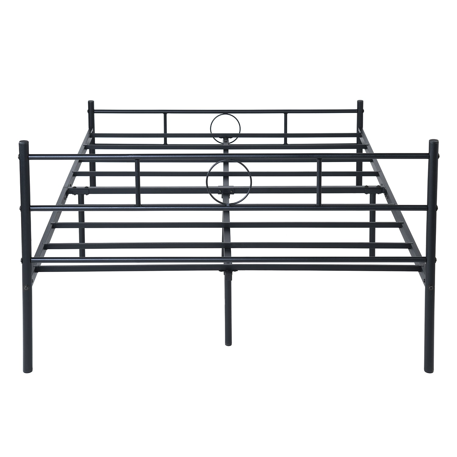 CIRCLE Full Metal Bed Frame with Headboard and Footboard, Circle Detail, Steel Slats, No Box Spring, Black