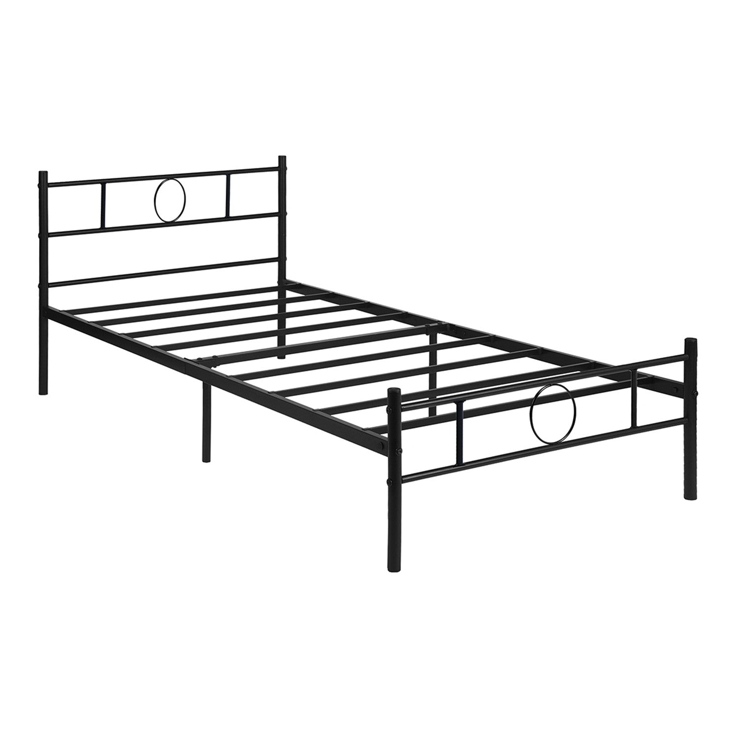 CIRCLE Full Metal Bed Frame with Headboard and Footboard, Circle Detail, Steel Slats, No Box Spring, Black