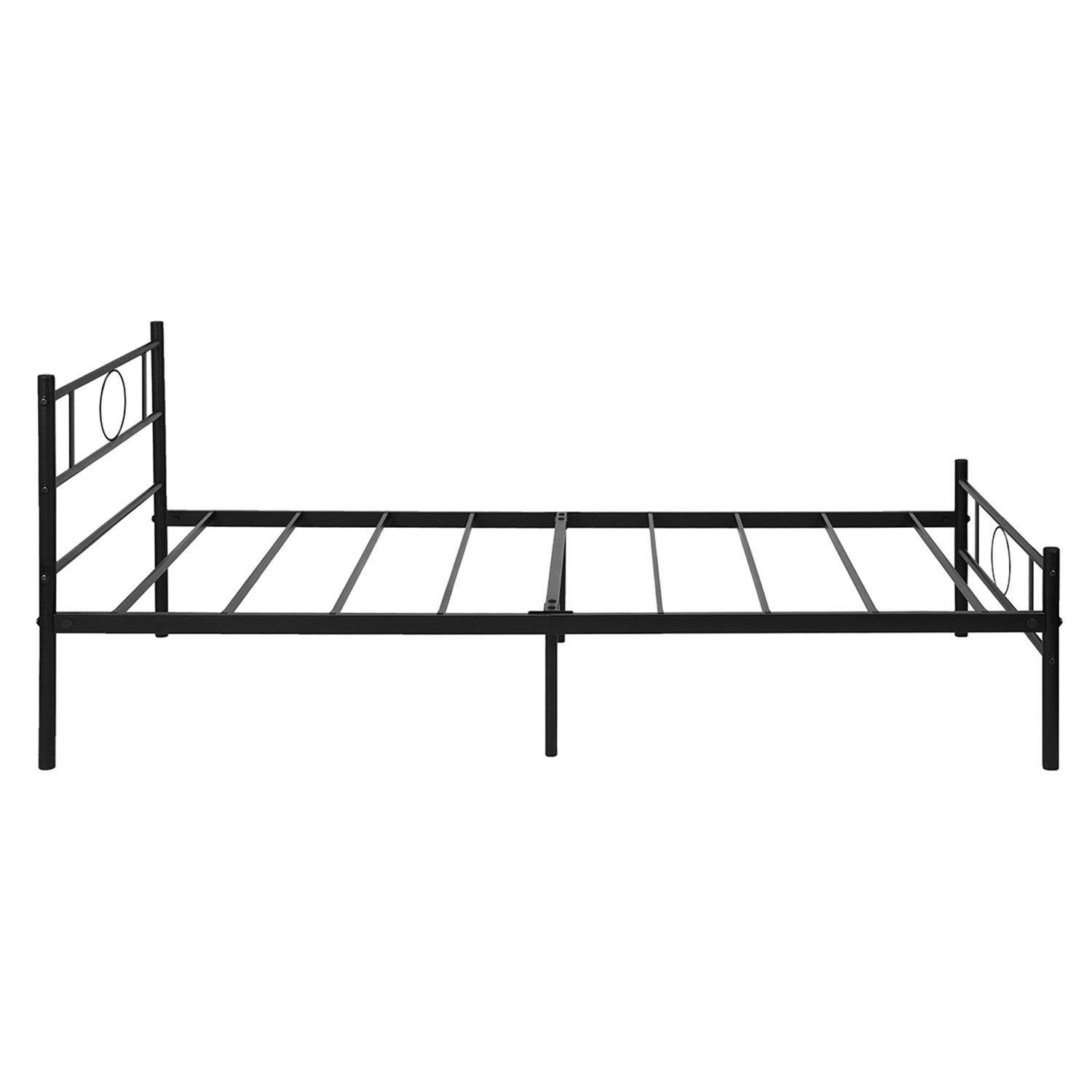 CIRCLE Metal Bed Frame with Headboard and Footboard, Circle Detail, Steel Slats Twin and Double