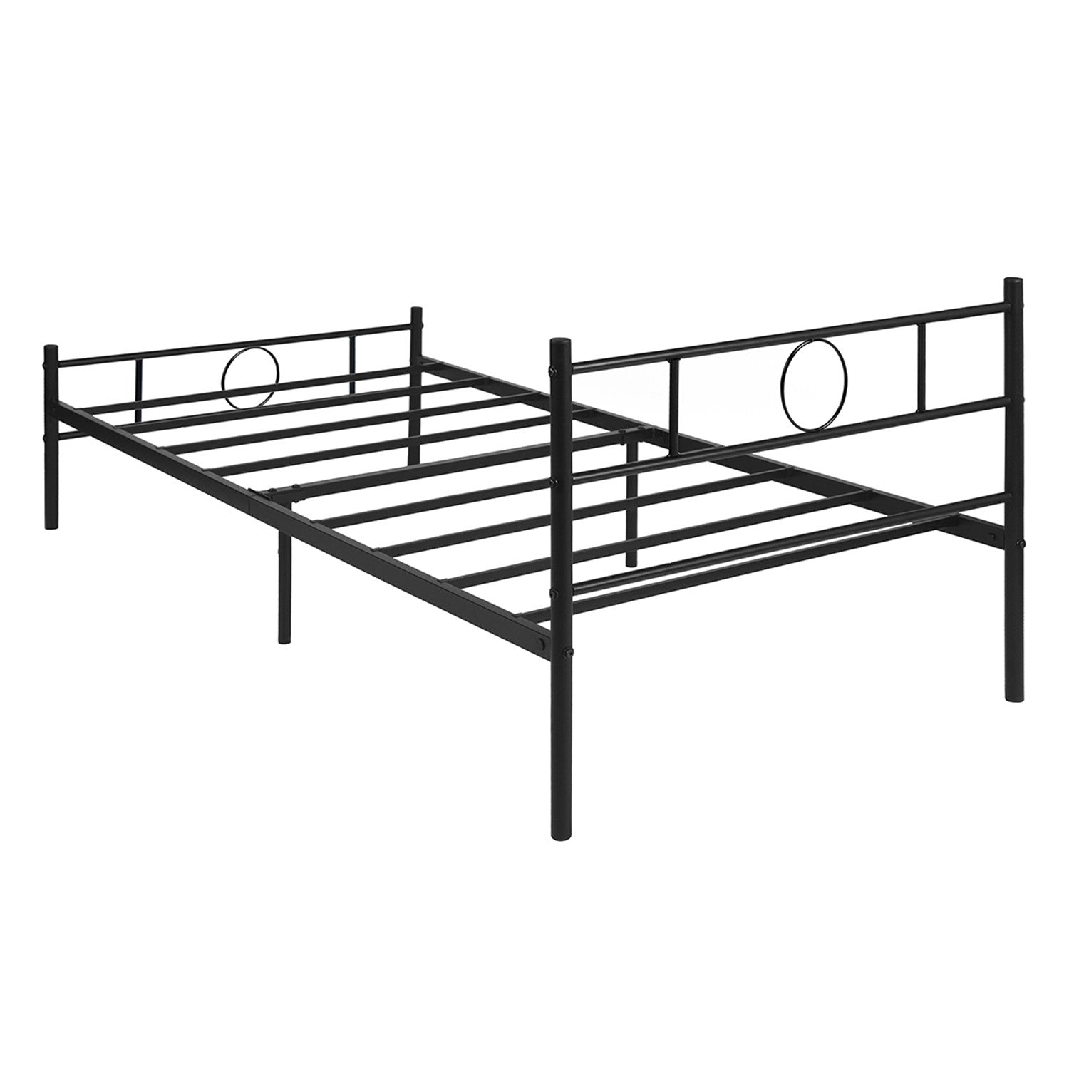 CIRCLE Metal Bed Frame with Headboard and Footboard, Circle Detail, Steel Slats Twin and Double