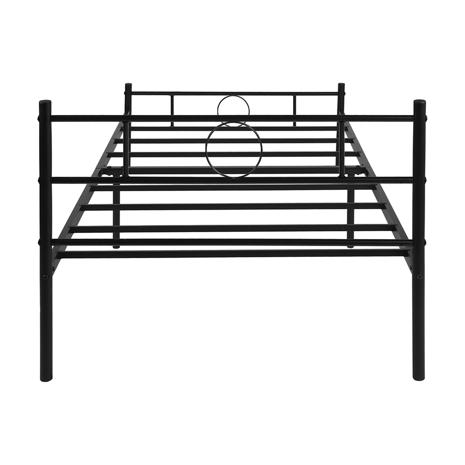 CIRCLE Metal Bed Frame with Headboard and Footboard, Circle Detail, Steel Slats Twin and Double