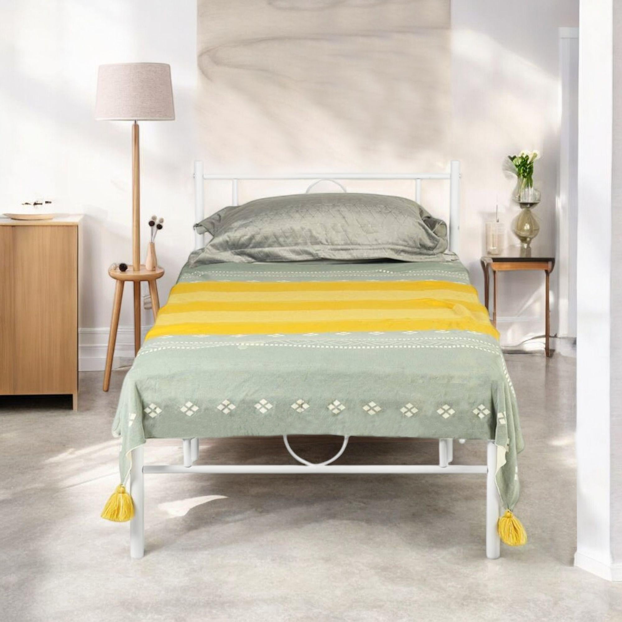 CIRCLE Metal Bed Frame with Headboard and Footboard, Circle Detail, Steel Slats Twin and Double