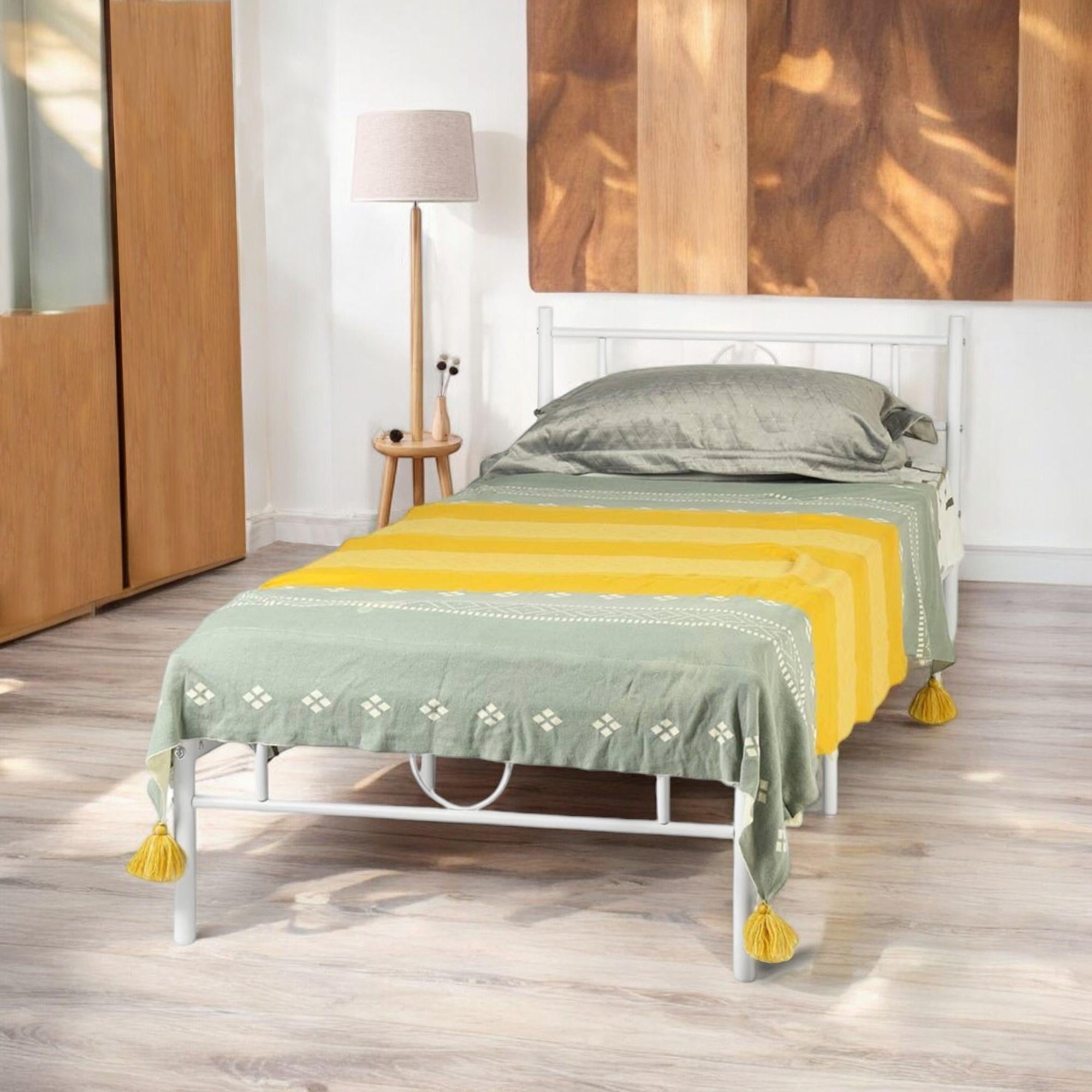CIRCLE Metal Bed Frame with Headboard and Footboard, Circle Detail, Steel Slats Twin and Double