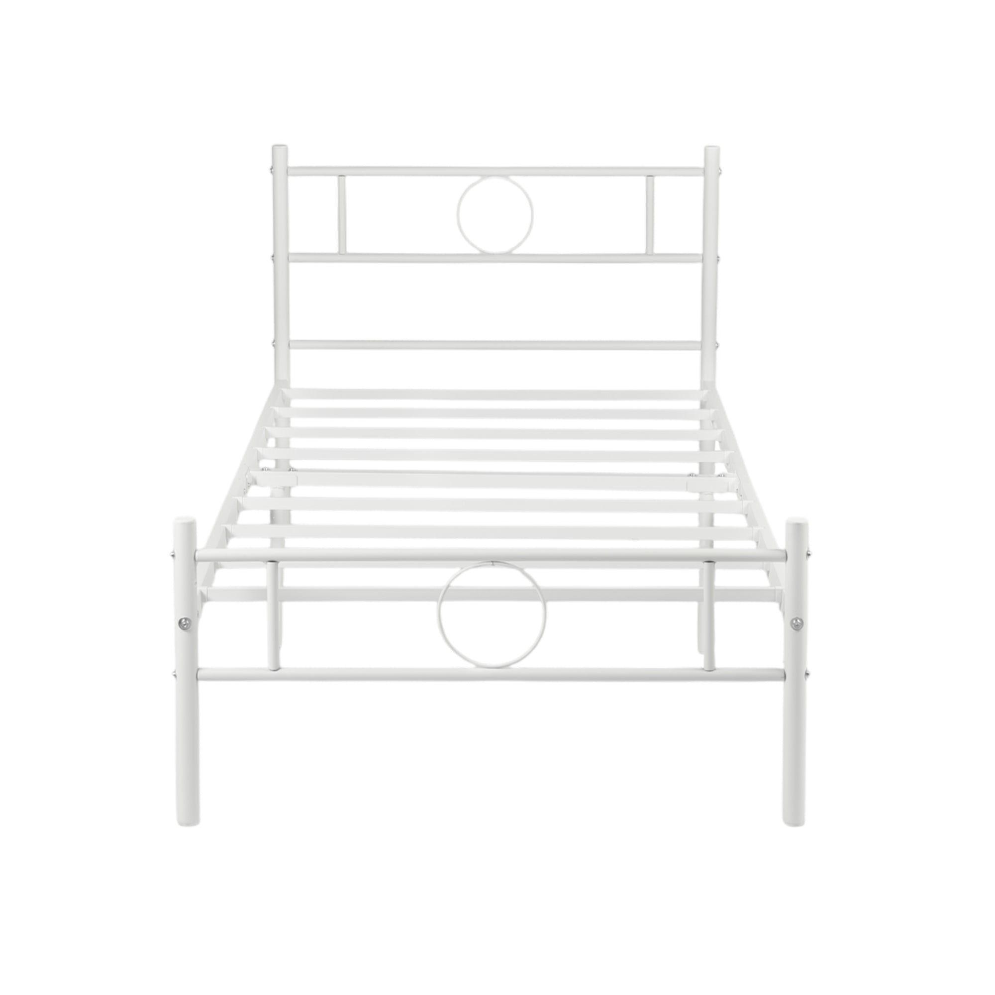 CIRCLE Metal Bed Frame with Headboard and Footboard, Circle Detail, Steel Slats Twin and Double