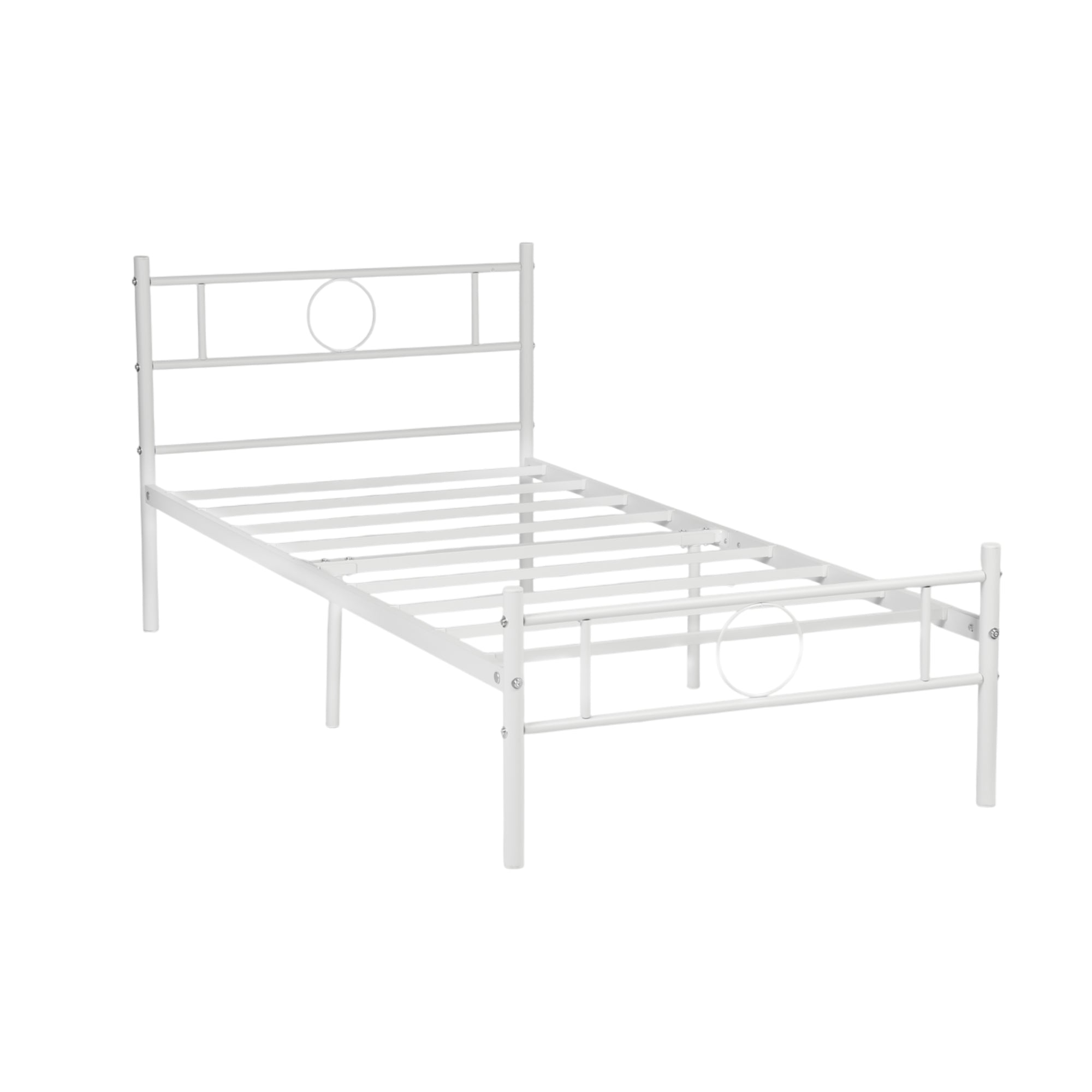 CIRCLE Full Metal Bed Frame with Headboard and Footboard, Circle Detail, Steel Slats, No Box Spring, Black