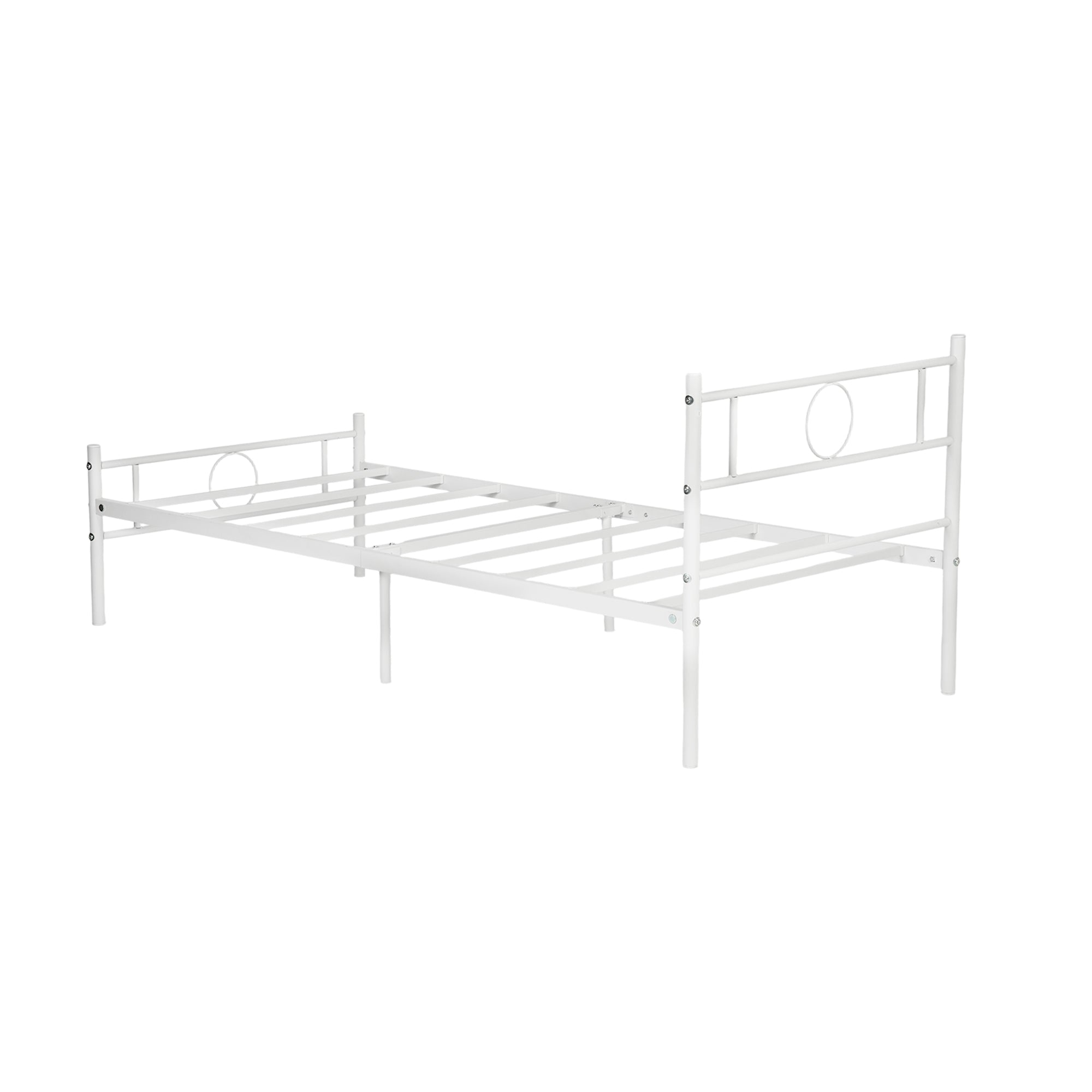 CIRCLE Metal Bed Frame with Headboard and Footboard, Circle Detail, Steel Slats Twin and Double