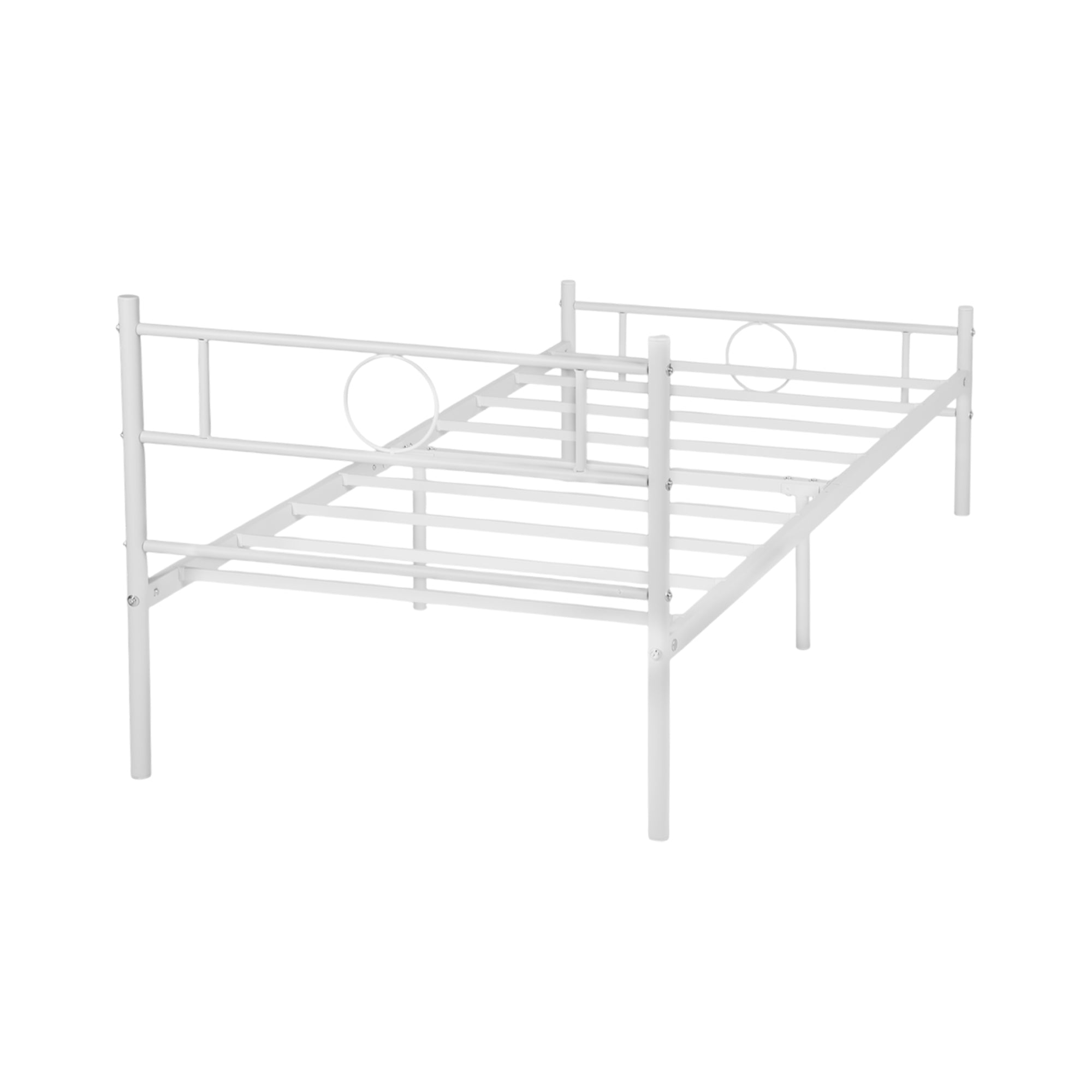 CIRCLE Metal Bed Frame with Headboard and Footboard, Circle Detail, Steel Slats Twin and Double