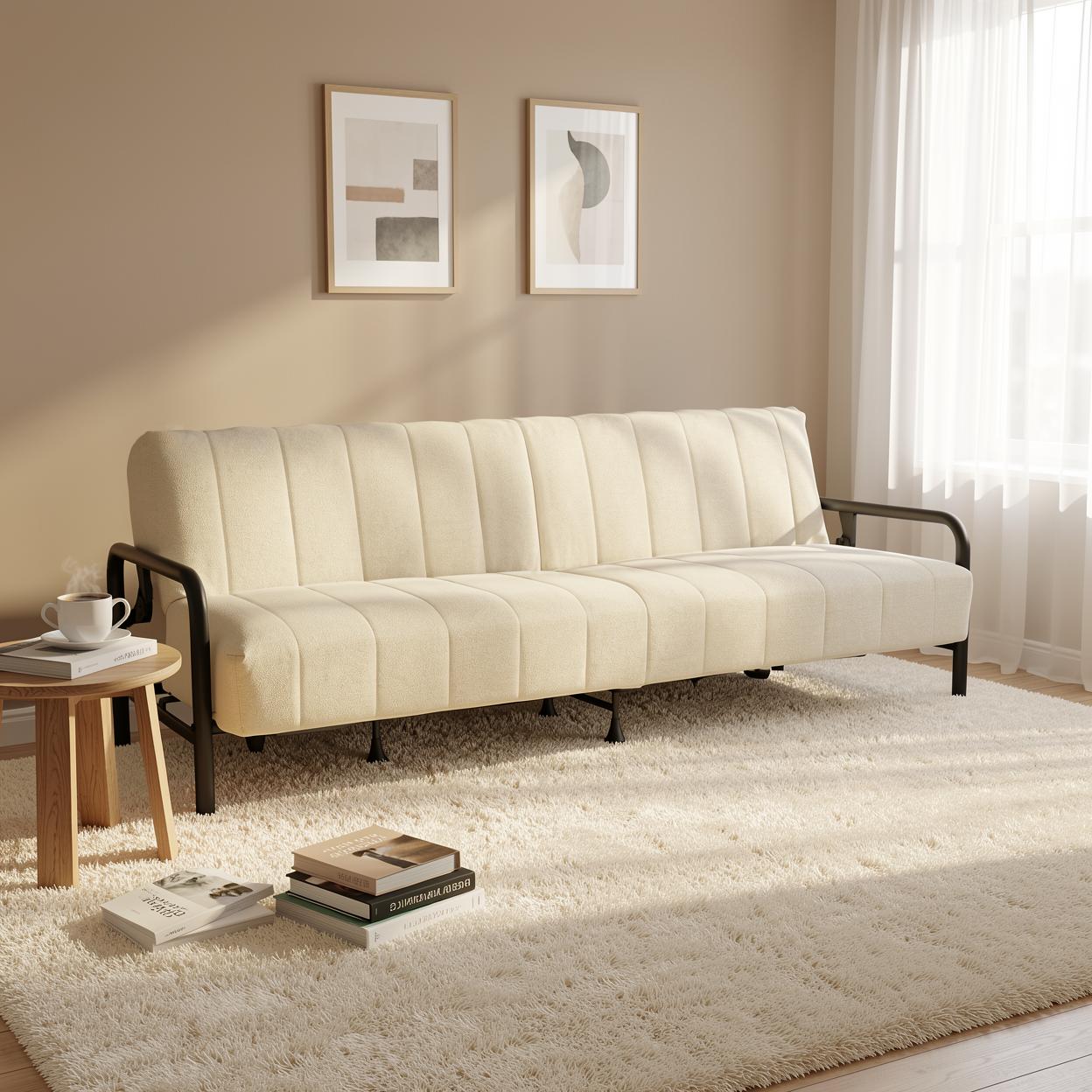 Homy Casa CLICKO 78" 3 Seater Sofa Bed Convertible Sleeper, Beige