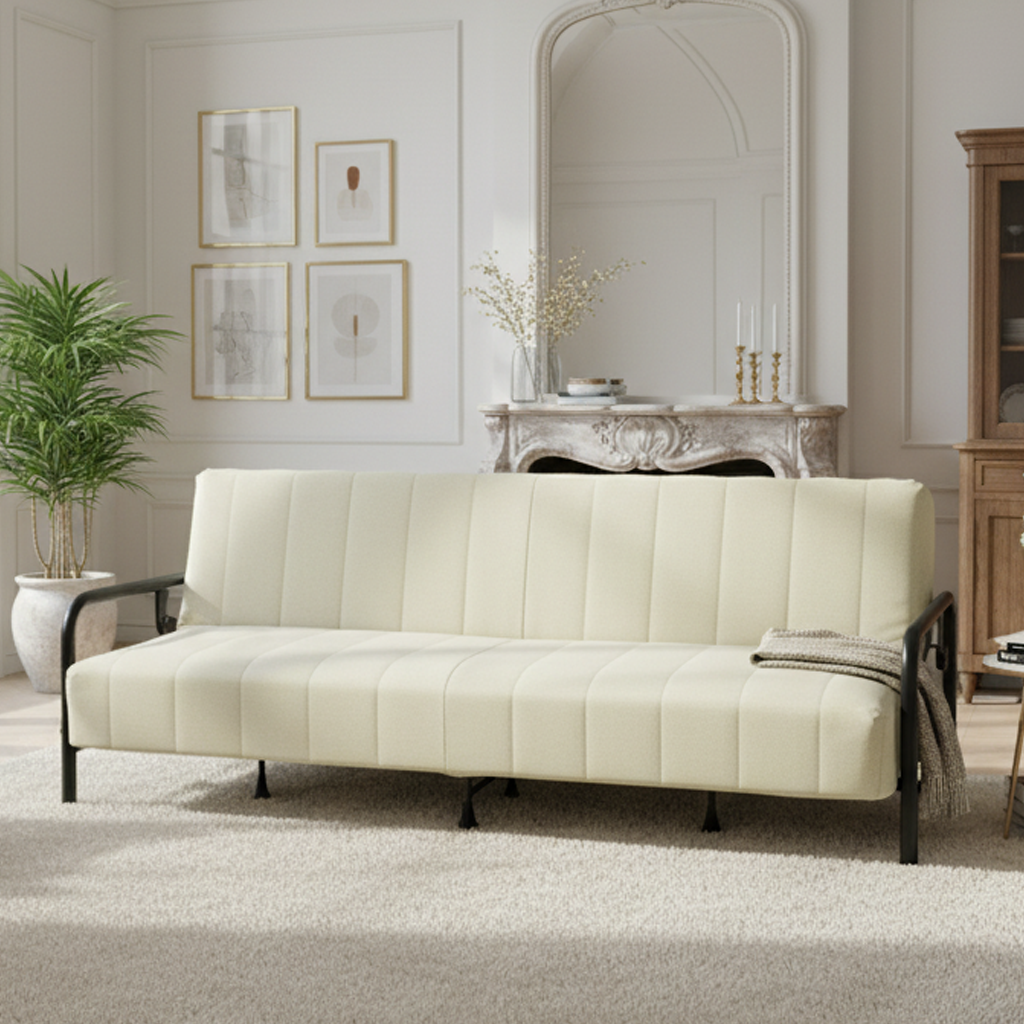 CLICKO 78.7" Modern Cream Fabric 3-Seat Sofa with Adjustable Backrest