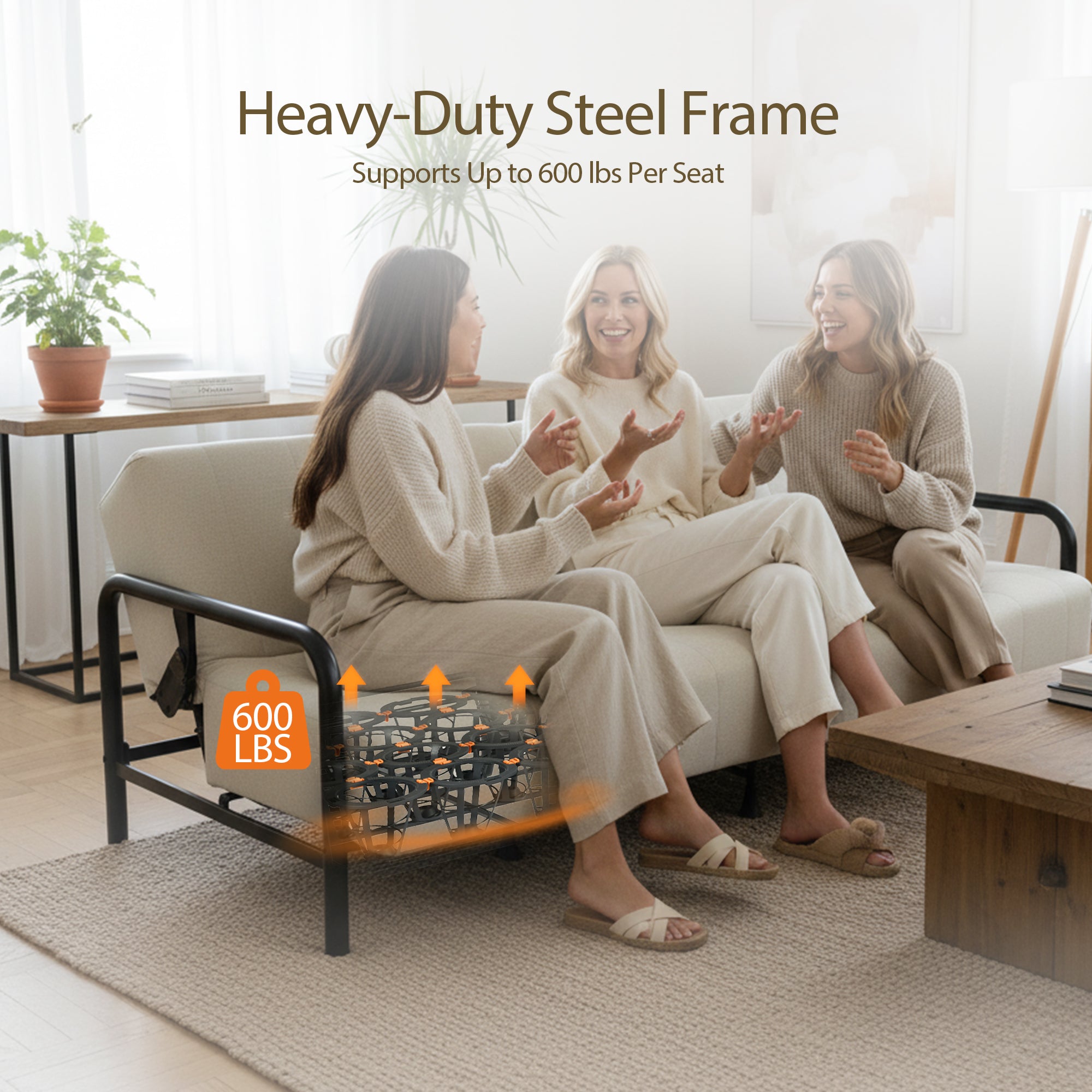Homy Casa CLICKO 78" 3 Seater Sofa Bed Convertible Sleeper, Beige
