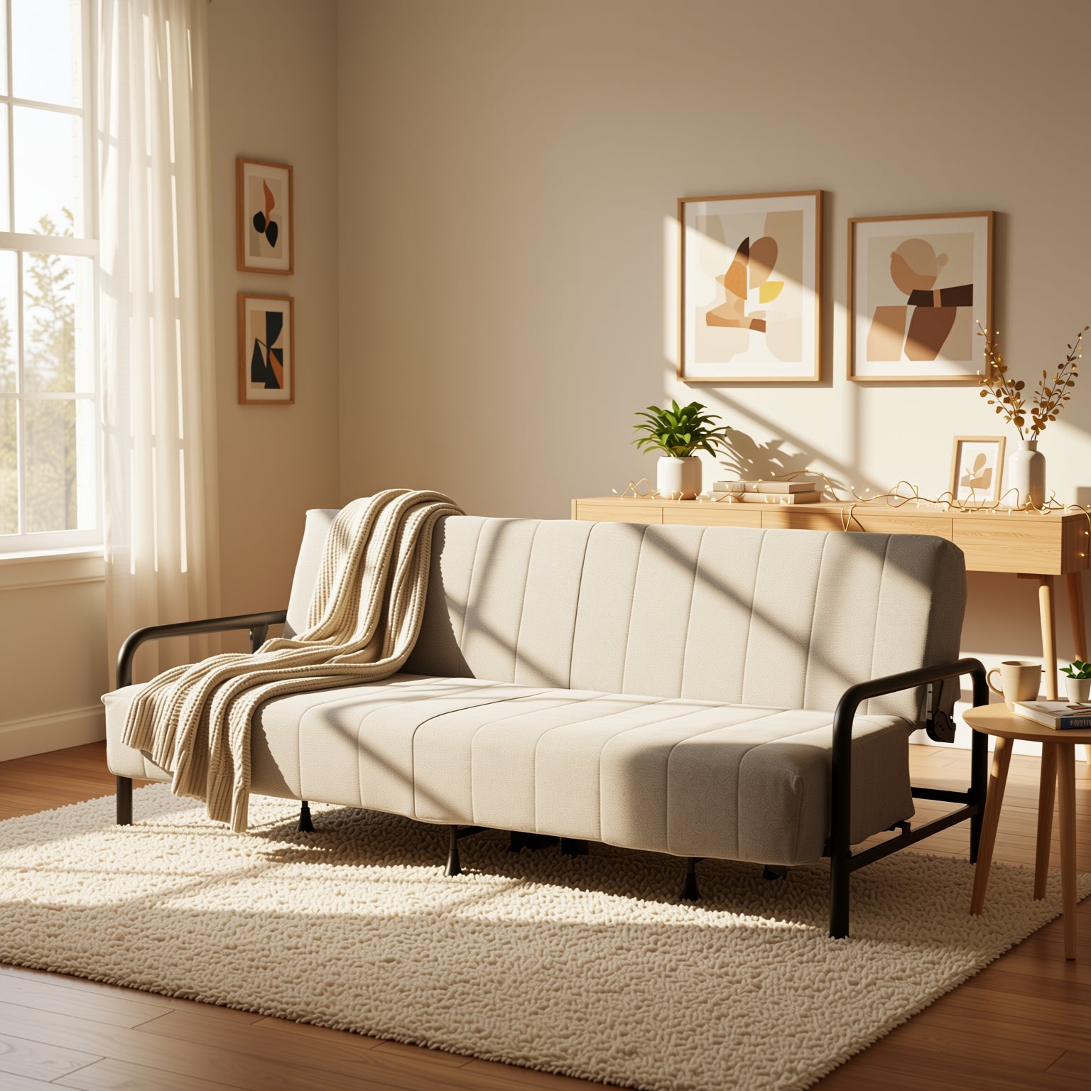 CLICKO 78.7" Modern Fabric 3-Seater Convertible Sofa Bed with Adjustable Backrest