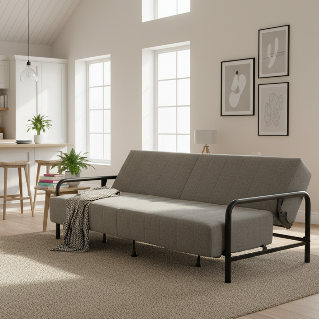 CLICKO 78.7" Modern Cream Fabric 3-Seat Sofa with Adjustable Backrest