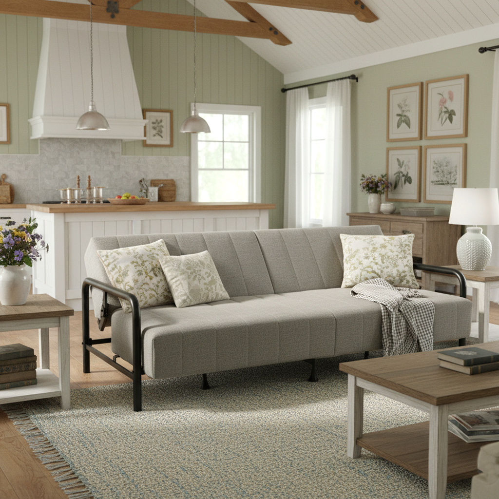 CLICKO 78.7" Modern Cream Fabric 3-Seat Sofa with Adjustable Backrest