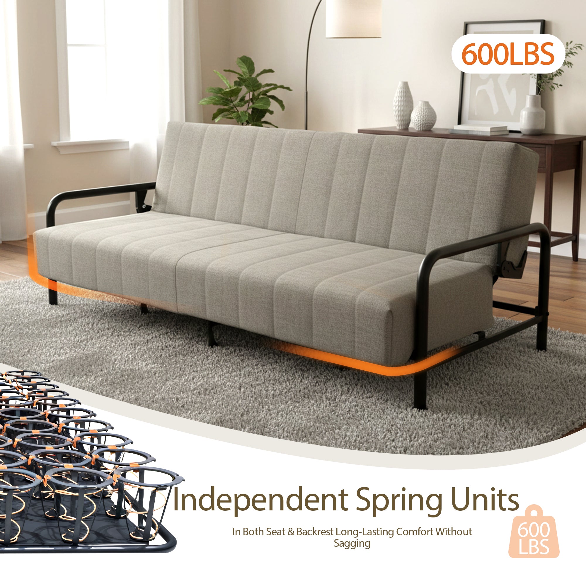 CLICKO 78" 3-Seater Sofa Bed 8" Spring Extra Wide Sleep Easy Assembly