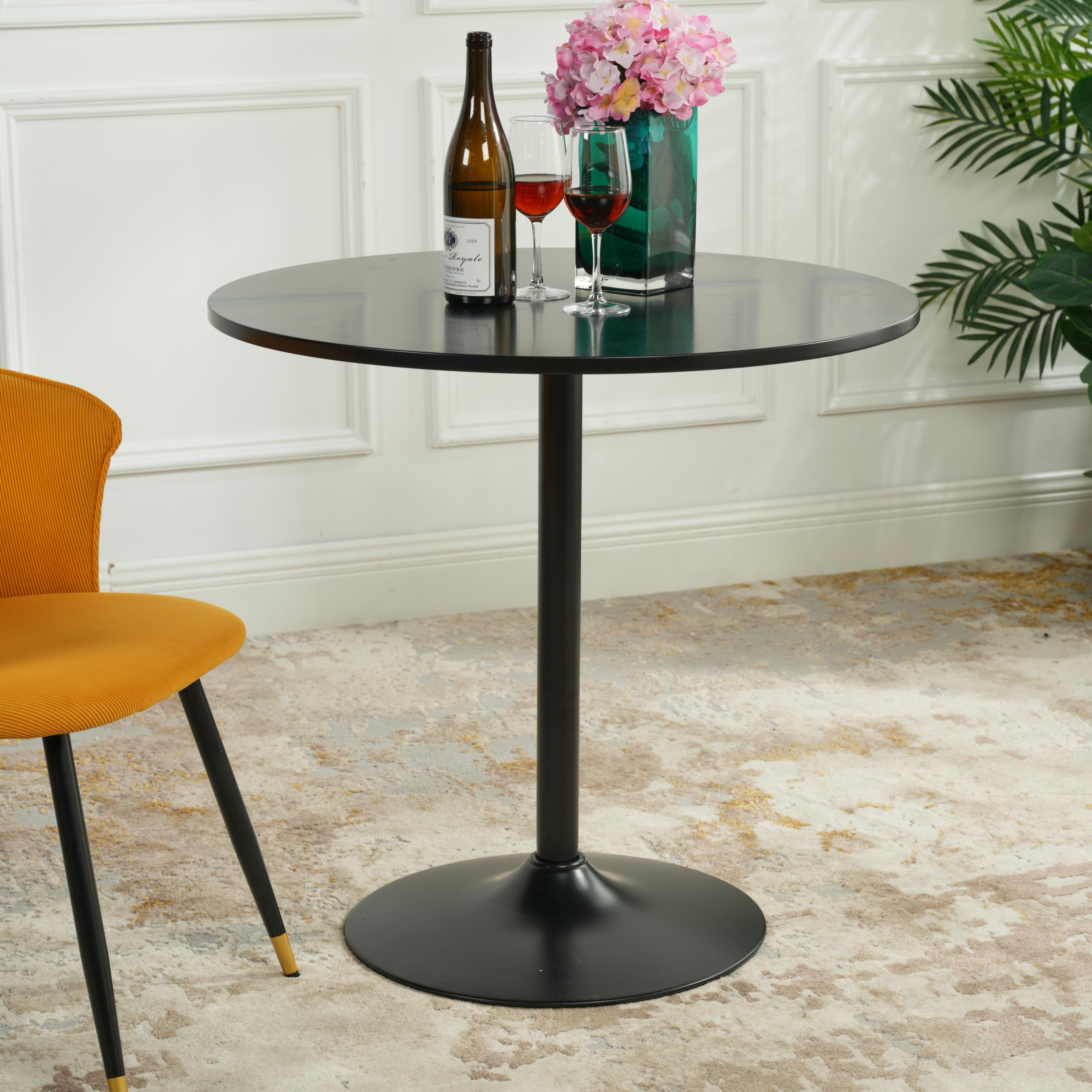 Homy Casa Clift 3PC Dining Set 31.5” Black Round Dining Table with 2 Zomba Velvet Grey Dining Chairs