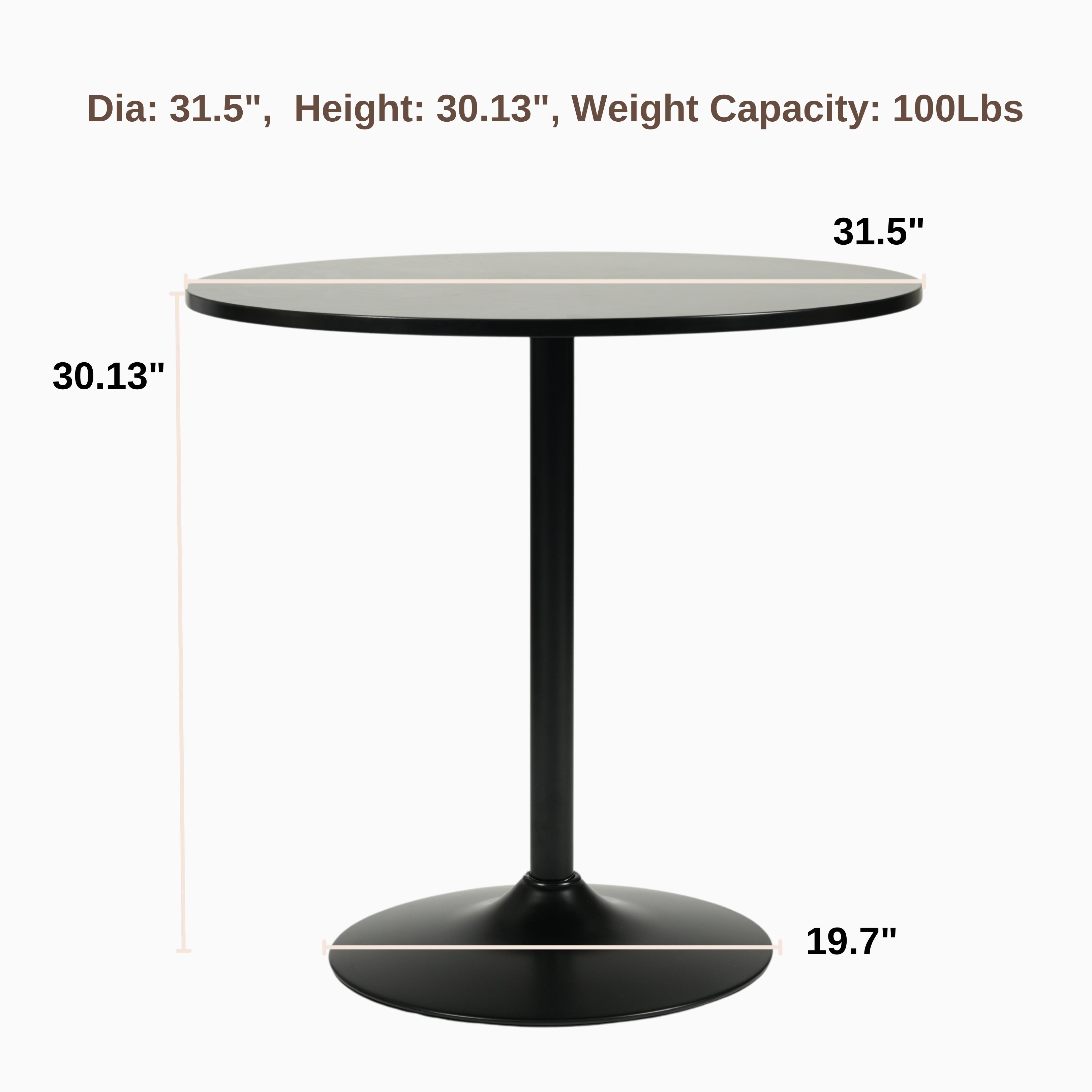 Homy Casa CLIFT 31.5" Black Round Dining Table Open Box