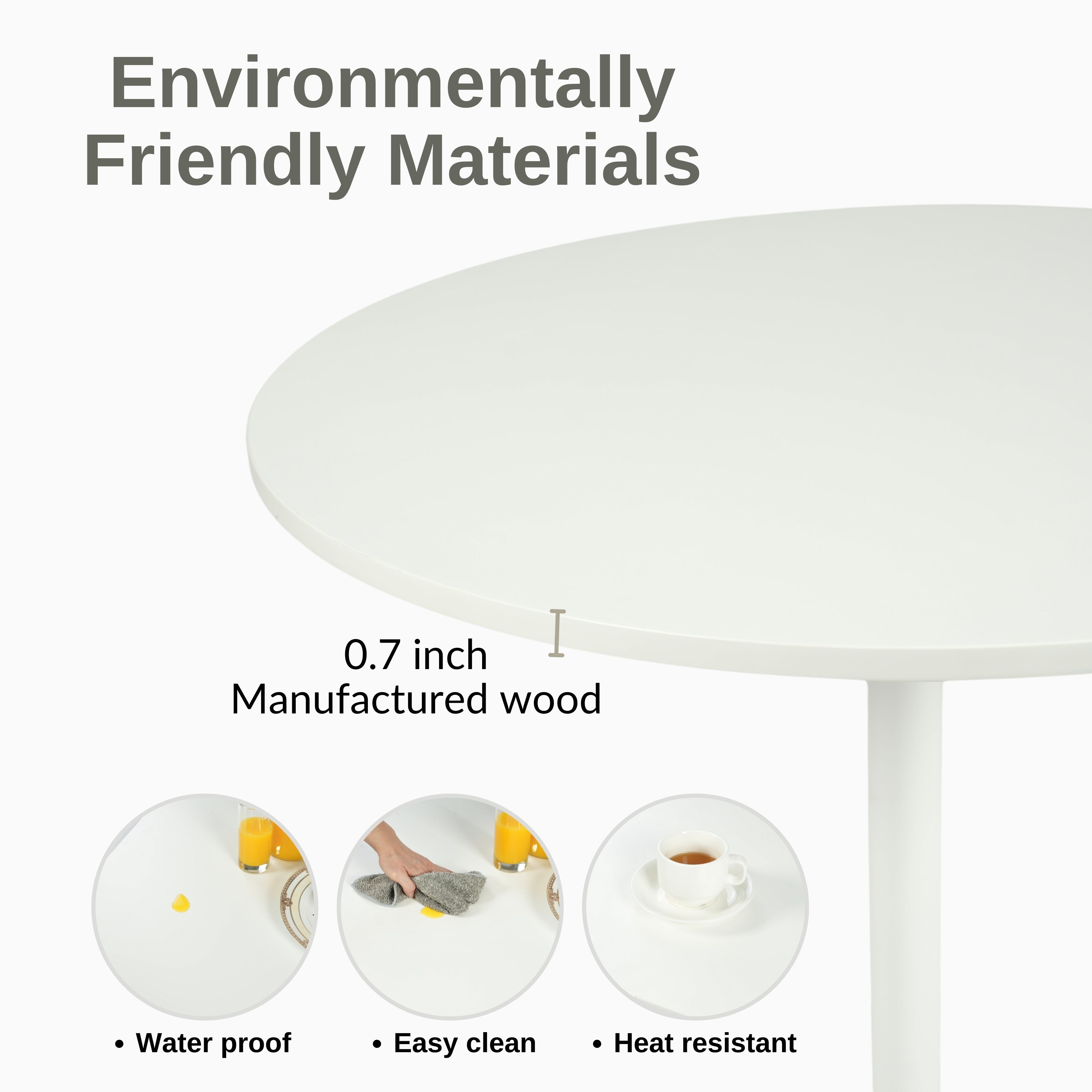 Homy Casa Clift 3PC Dining Set, 31.5” White Round Table with 2 SMEG High Back Upholstered Dining Chair Dark Blue