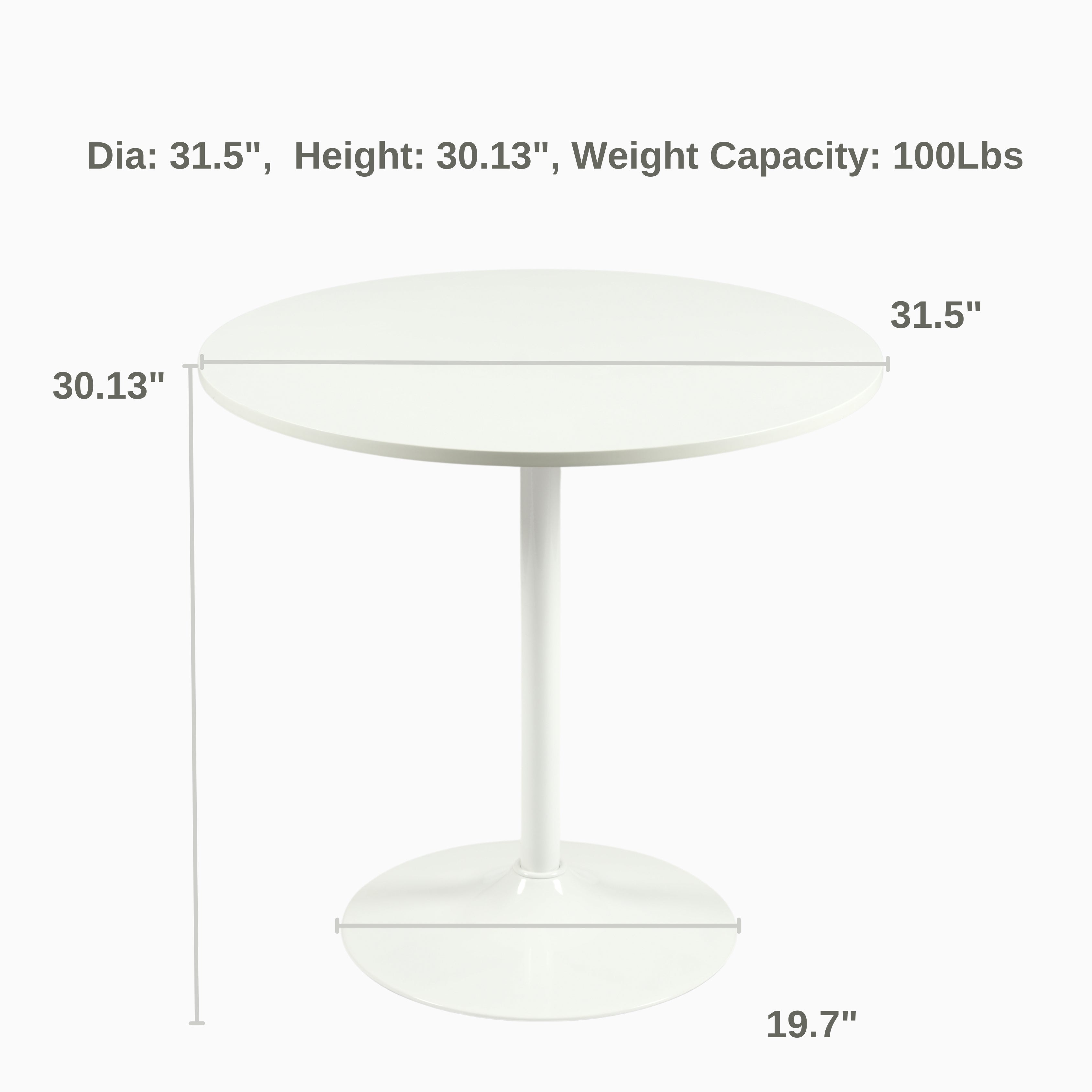 Homy Casa CLIFT 3PC Dining Set 31.5” White Round Table with 2 Ynez Grey Chairs for Dining, Office, or Small Spaces Open Box