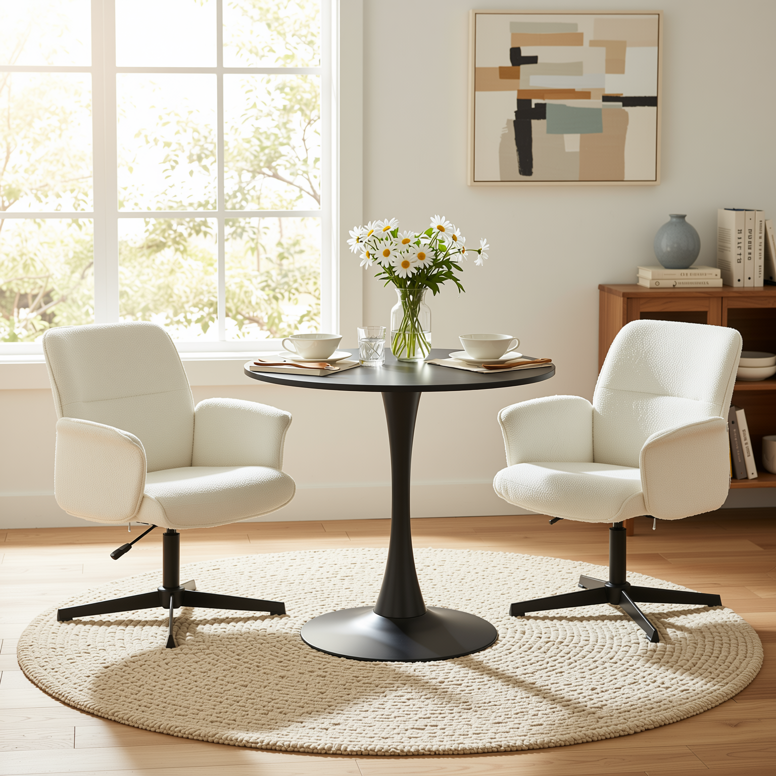 Homy Casa Thomasina 2PC Living Room Chair Set Adjustable Swivel Lounge Chairs in White Open Box