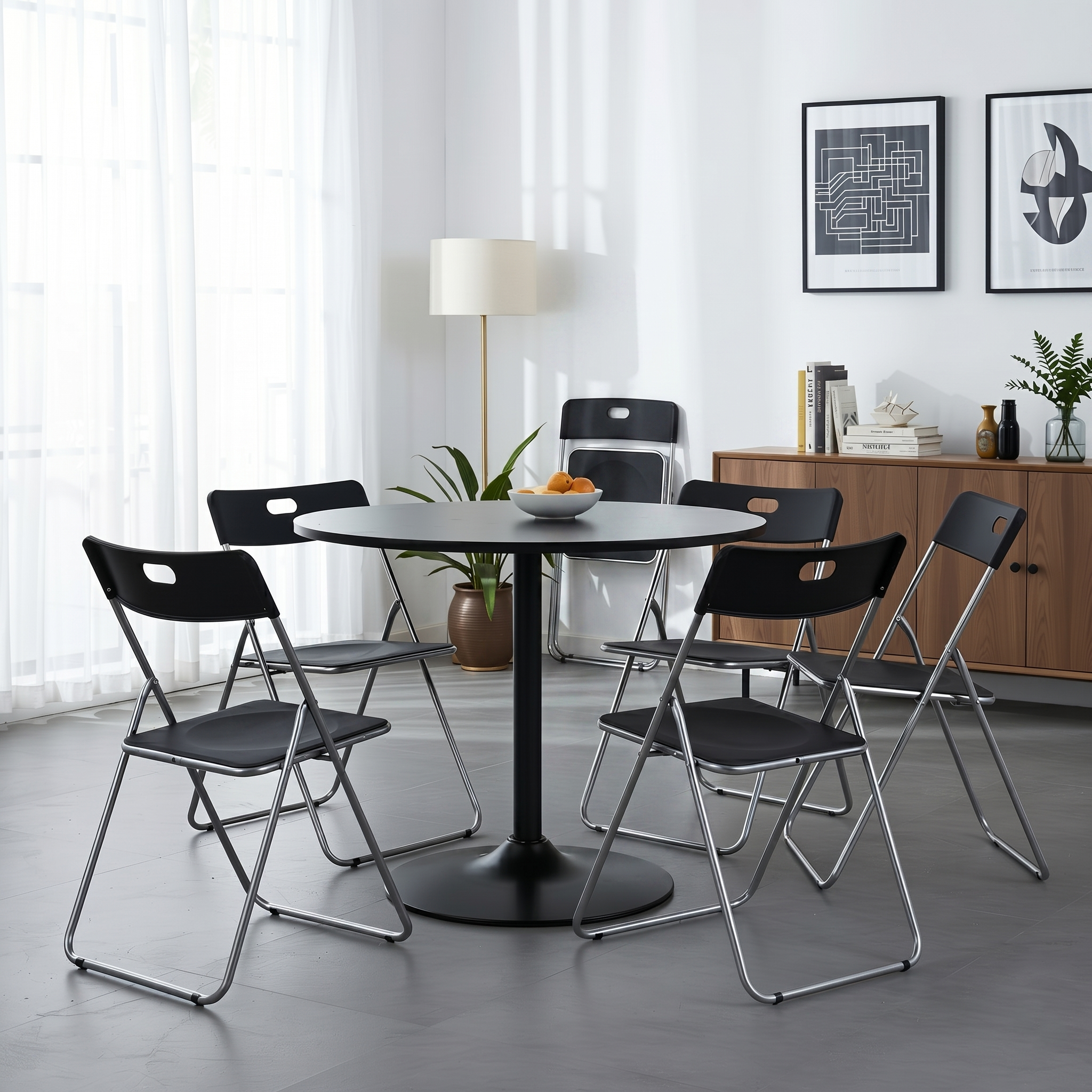 Homy Casa Clift+Mimosa 7PC Dining Set 31.5" Table with Folding Chairs for Kitchen & Dining Room