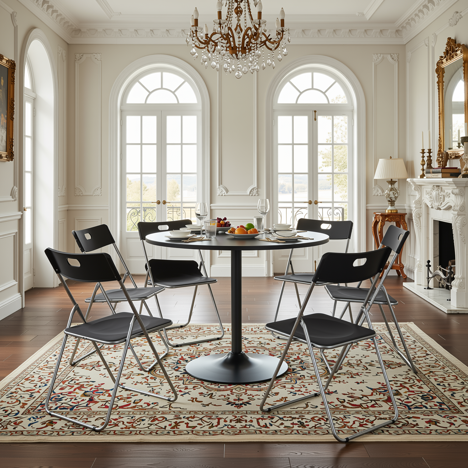 Homy Casa Clift+Mimosa 7PC Dining Set 31.5" Table with Folding Chairs for Kitchen & Dining Room
