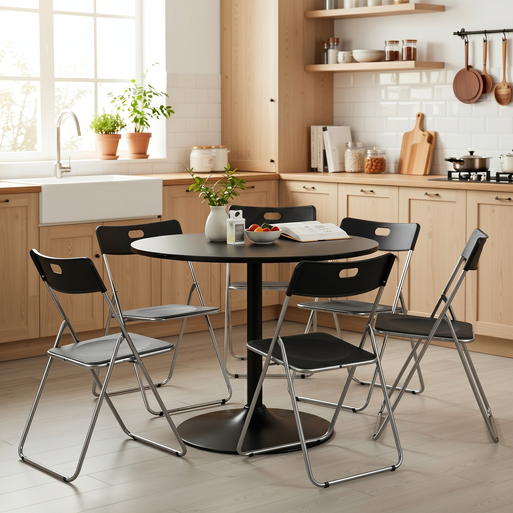 Homy Casa Clift+Mimosa 7PC Dining Set 31.5" Table with Folding Chairs for Kitchen & Dining Room