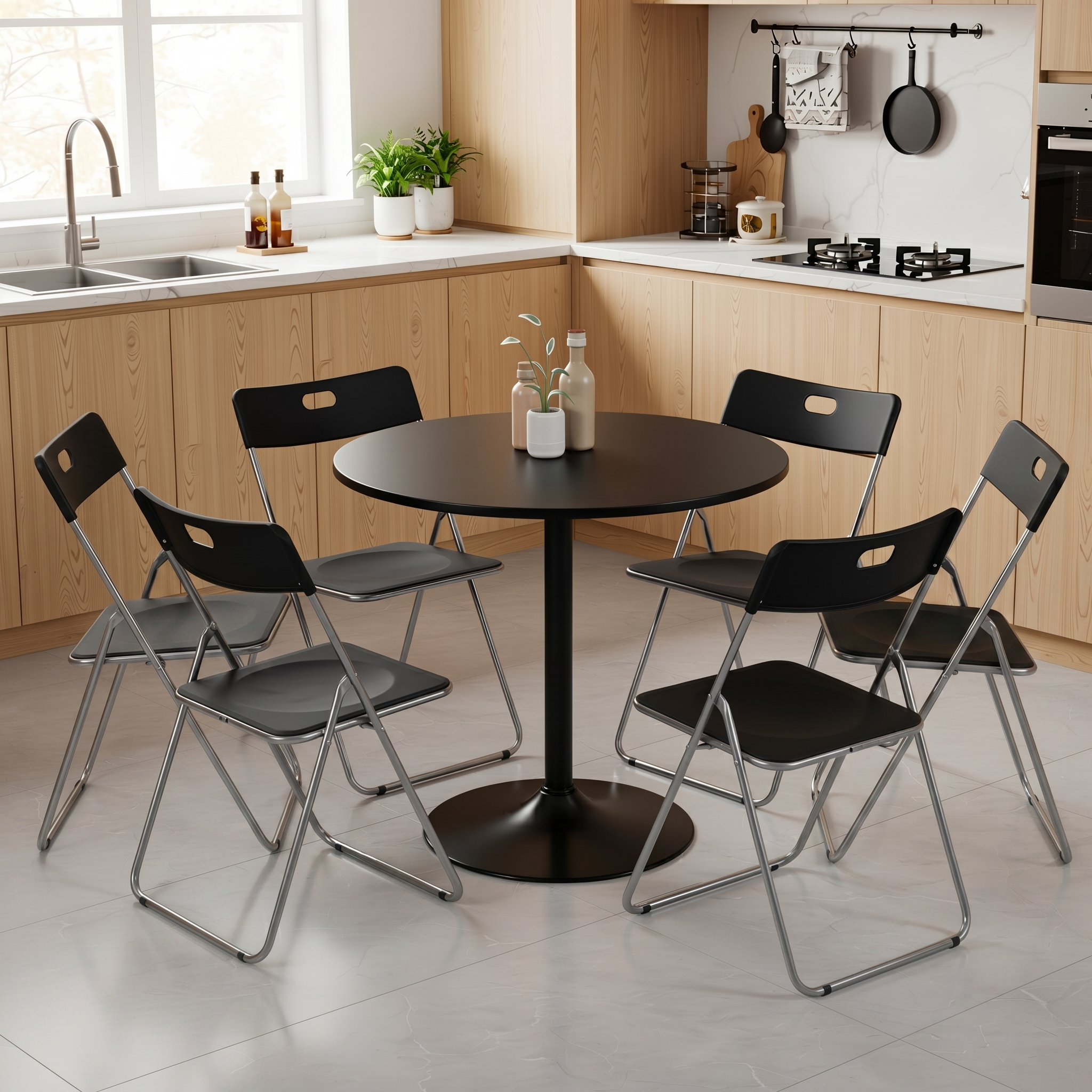 Homy Casa Clift+Mimosa 7PC Dining Set 31.5" Table with Folding Chairs for Kitchen & Dining Room