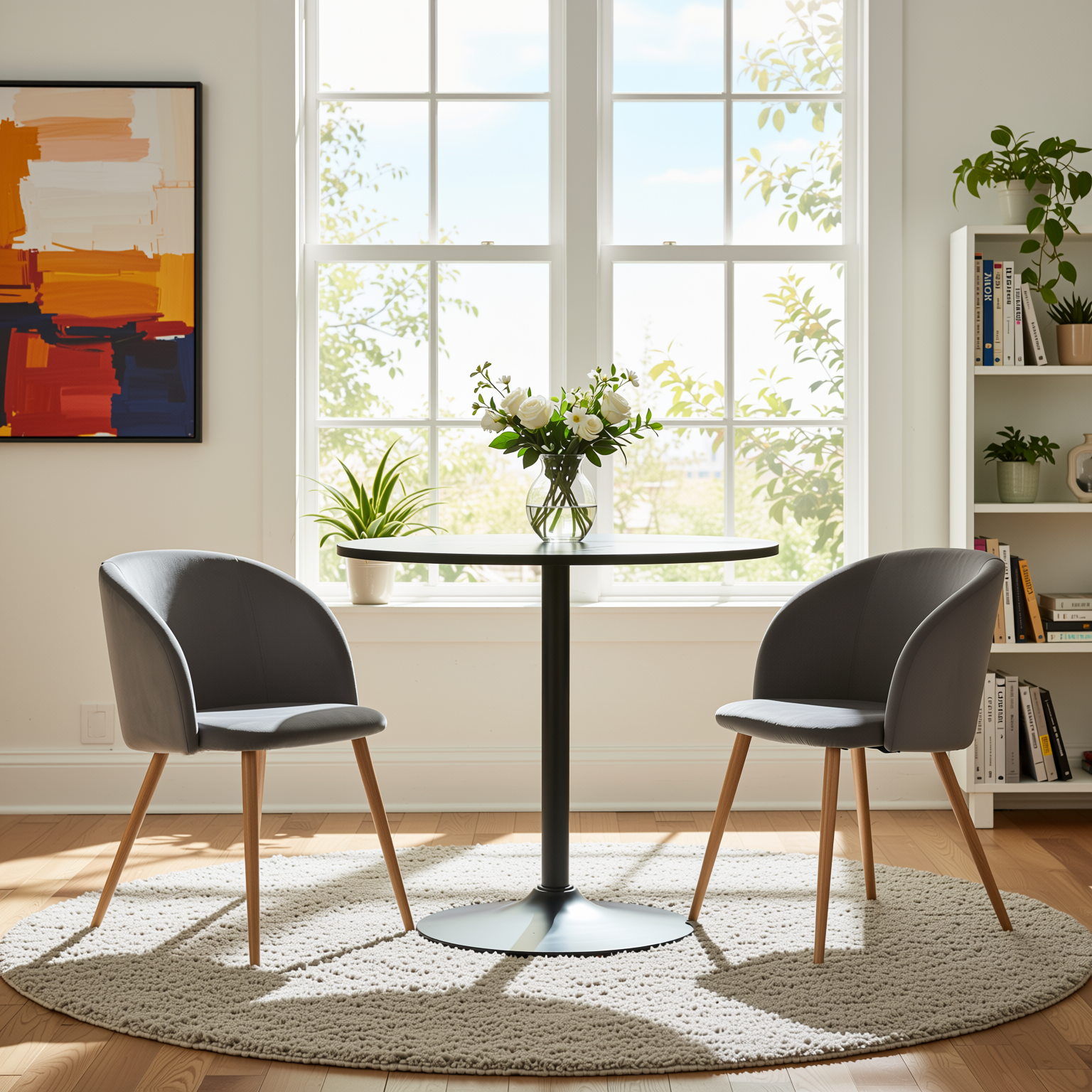 Homy Casa Clift 3PC Dining Set 31.5” Black Round Table with 2 Ynez Grey Chairs