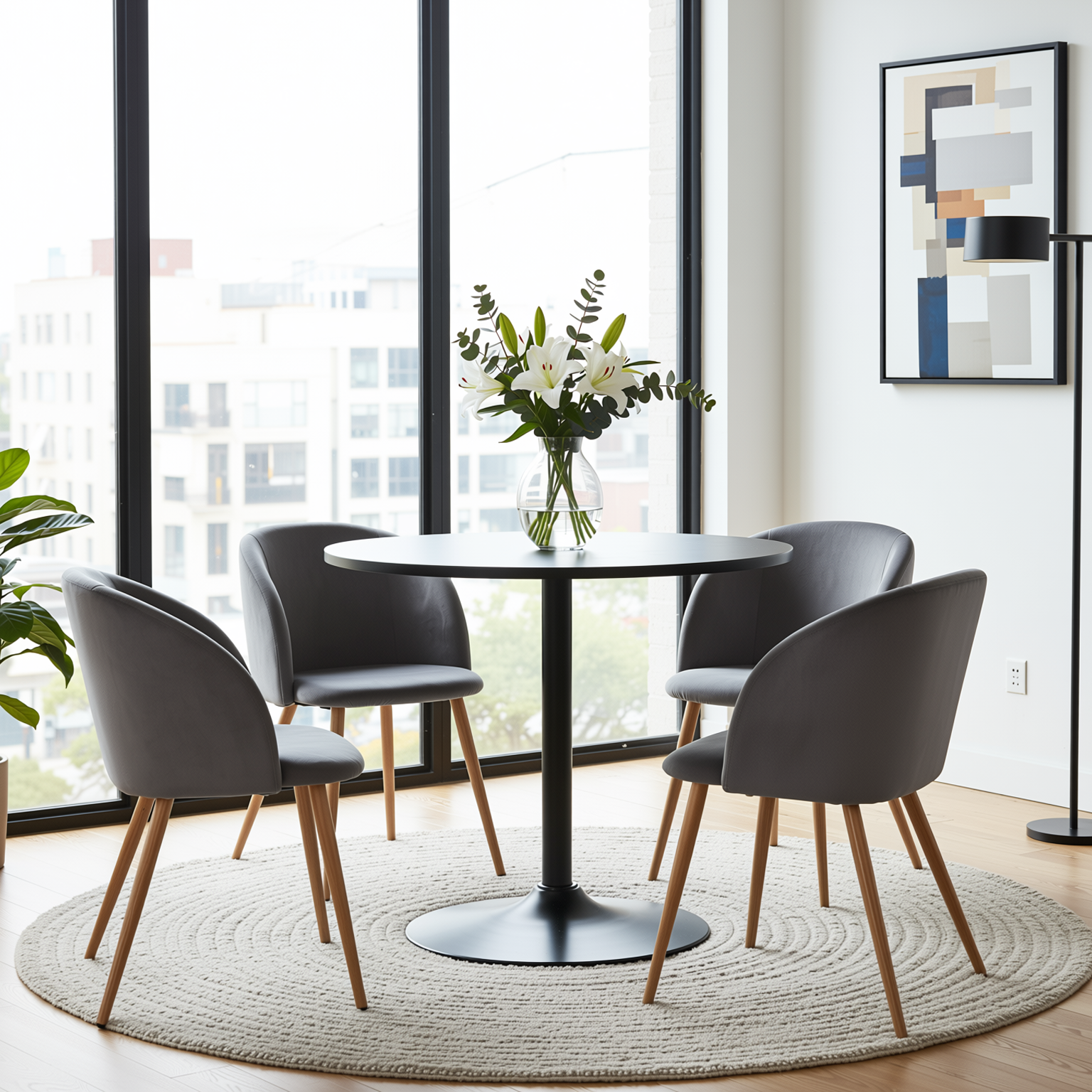 Homy Casa Clift 5PC Dining Set 31.5” Black Round Table with 4 Ynez Chairs