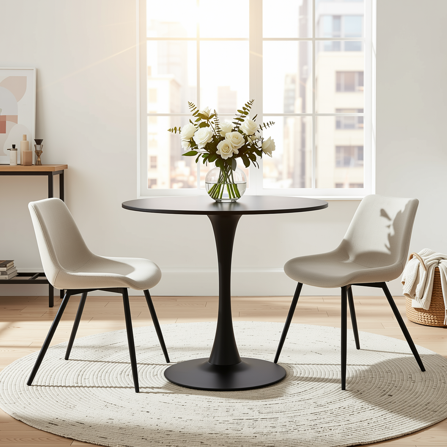 Homy Casa CLIFT BLACK SMALL A 31.5" Round Dining Table for Home and Workspace