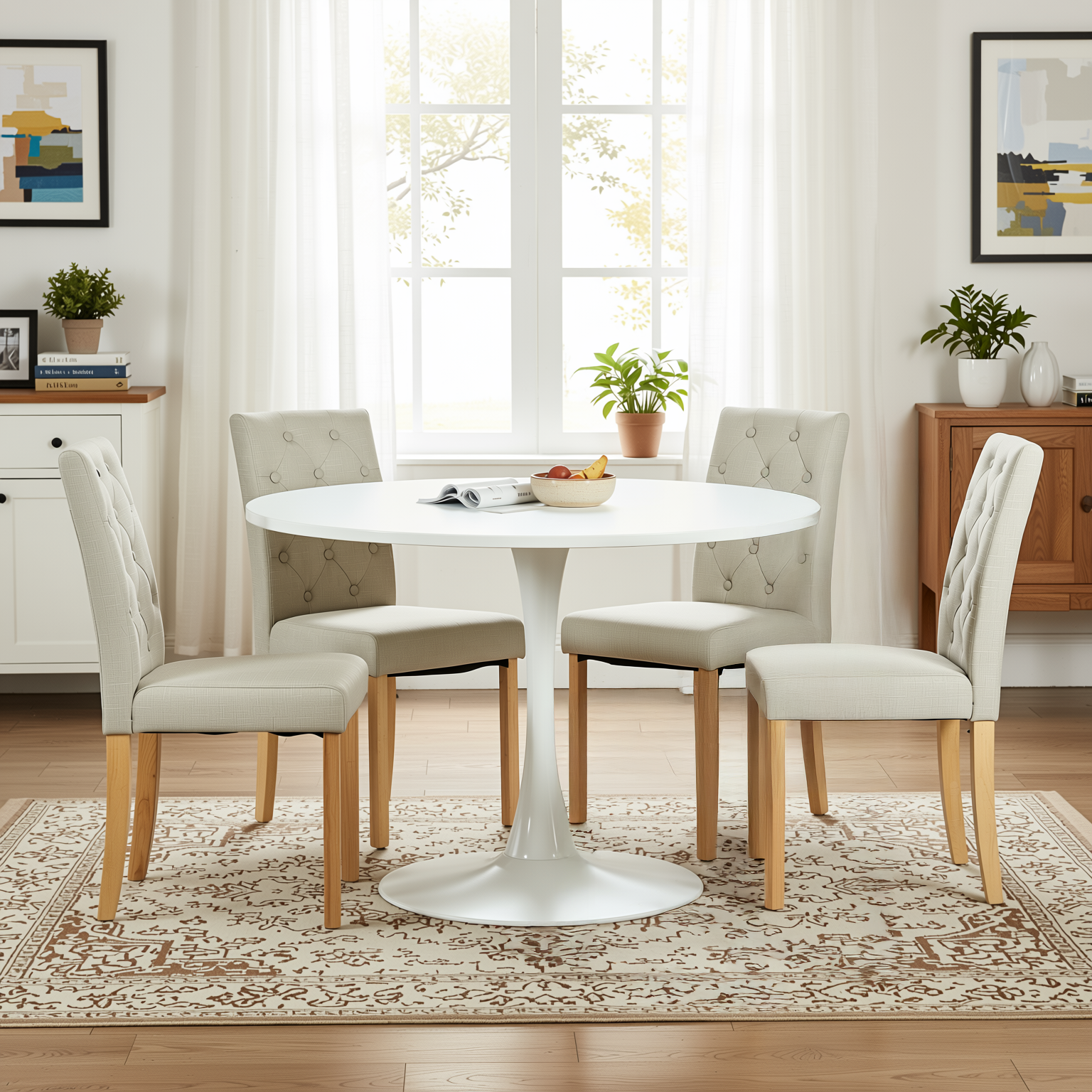 Homy Casa Clift+Douro 5 PC Dining Set 39.4" Table with 4 Beige Chairs for Kitchen and Dining Room