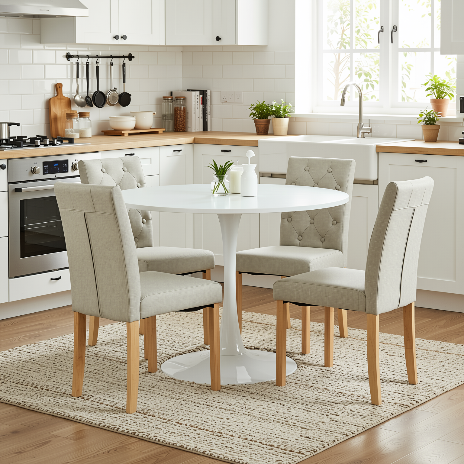 Homy Casa Clift+Douro 5 PC Dining Set 39.4" Table with 4 Beige Chairs for Kitchen and Dining Room