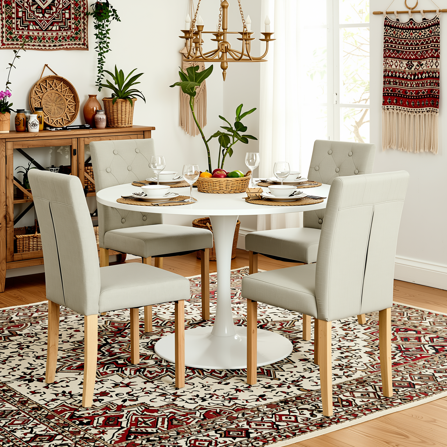 Homy Casa Clift+Douro 5 PC Dining Set 39.4" Table with 4 Beige Chairs for Kitchen and Dining Room