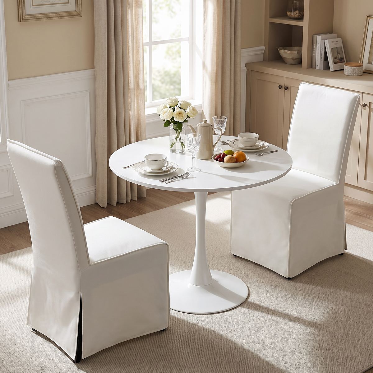 Homy Casa ELVO Beige Dining Chairs Set of 2 for Dining Room Seating Open Box