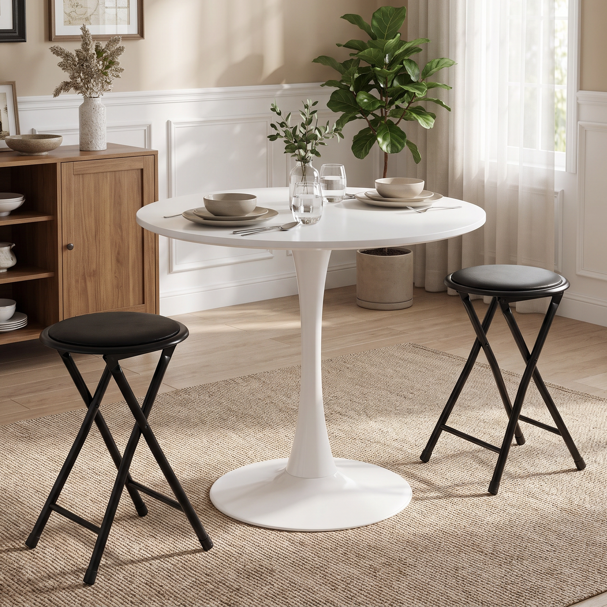 Homy Casa CLIFT + NEW PORT Black 3PC 31.5" White Dining Set with 2 Black Chairs for Kitchen & Dining Room Open Box