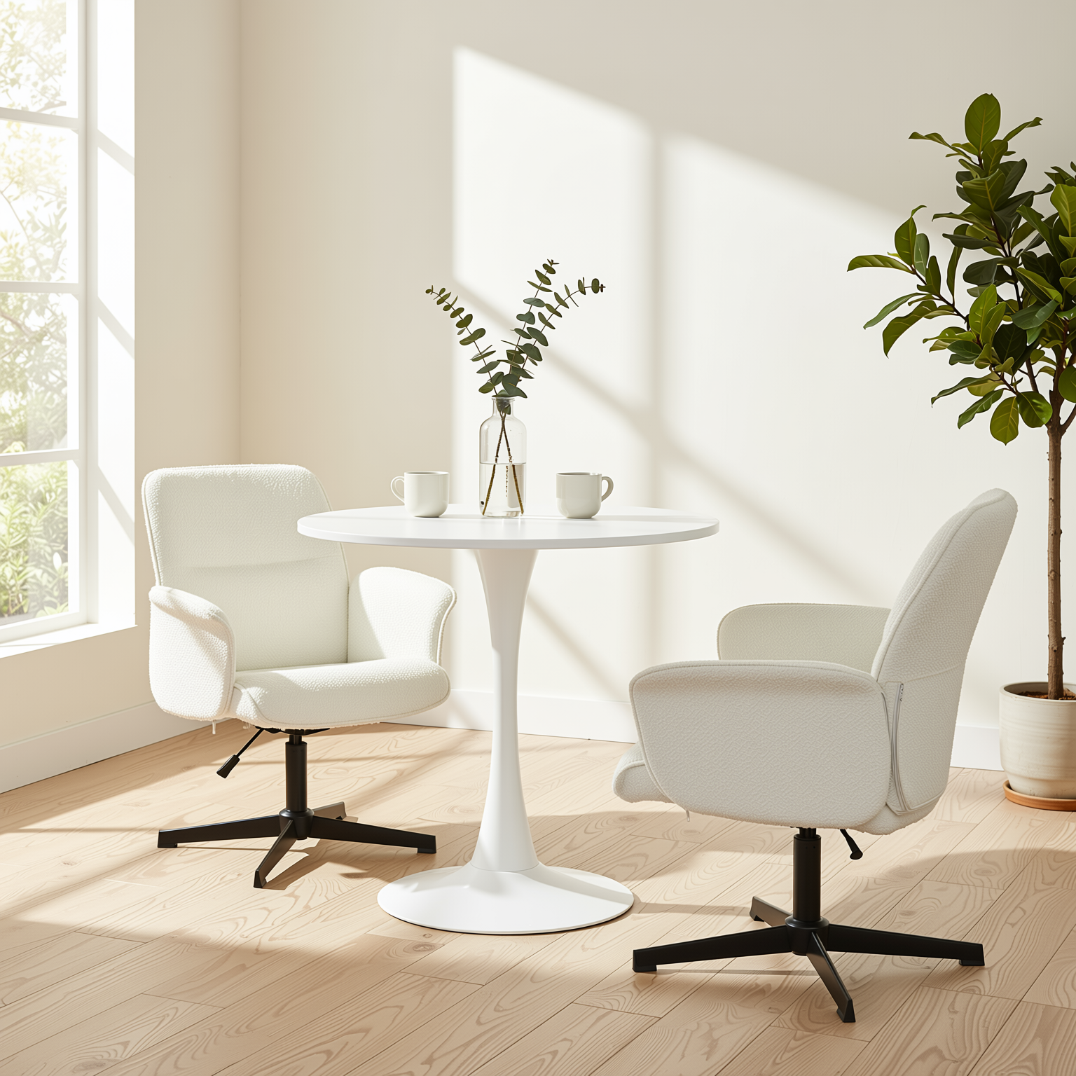Homy Casa Thomasina 2PC Living Room Chair Set Adjustable Swivel Lounge Chairs in White Open Box