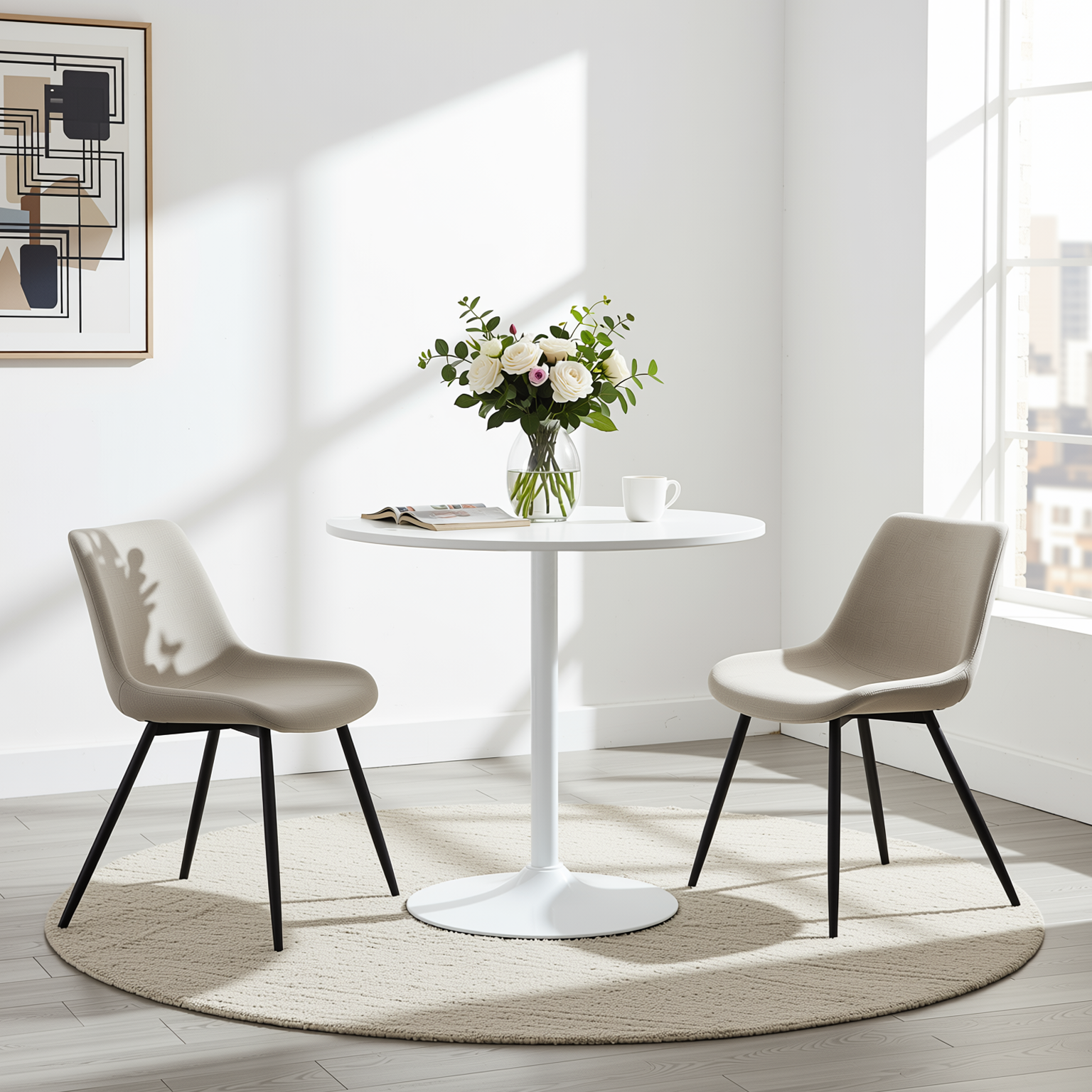 Homy Casa CLIFT WHITE E Dining Table "31.5" Square for Dining and Workspace