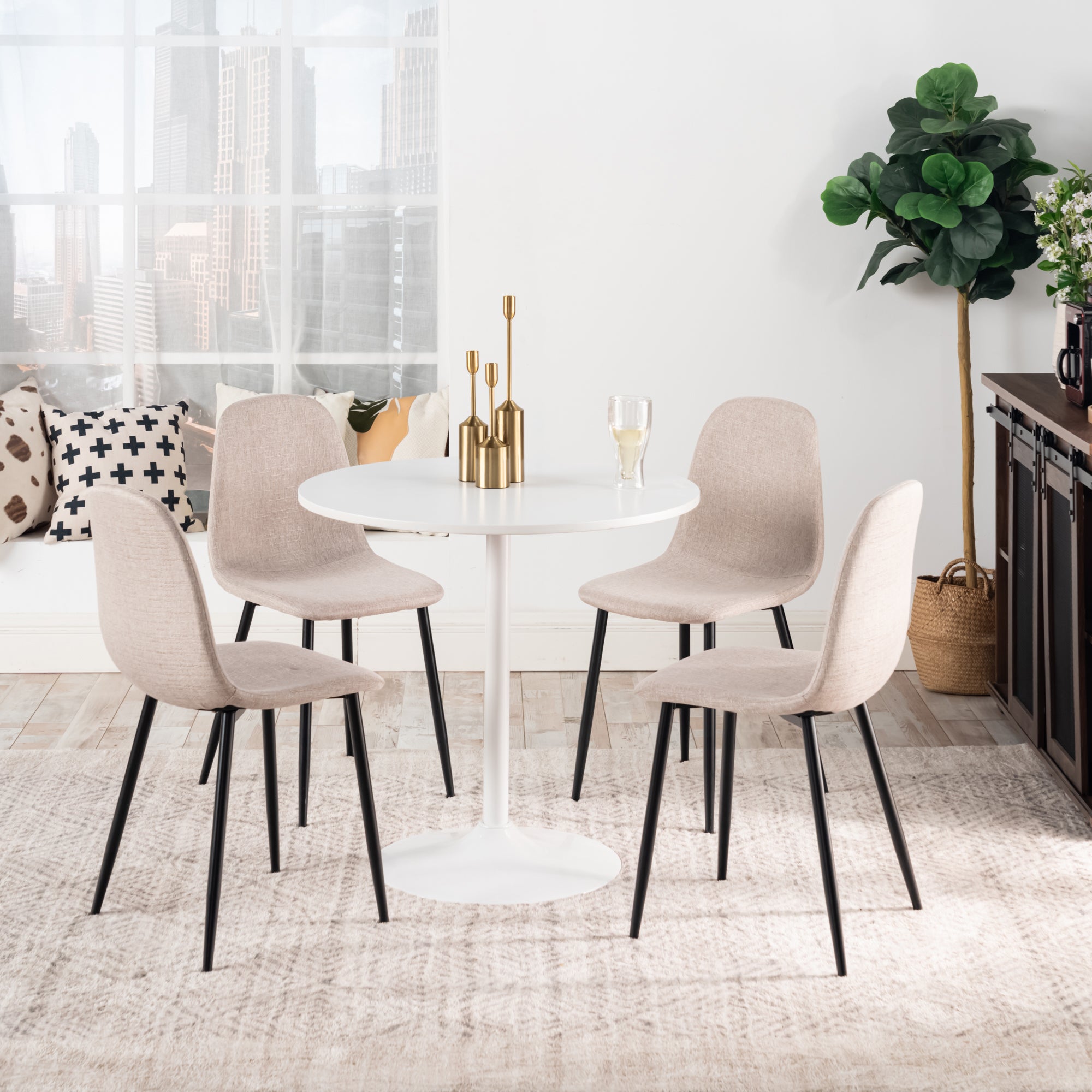 Homy Casa Clift NL 31.5” Round Dining Table Matte White Iron Base Open Box