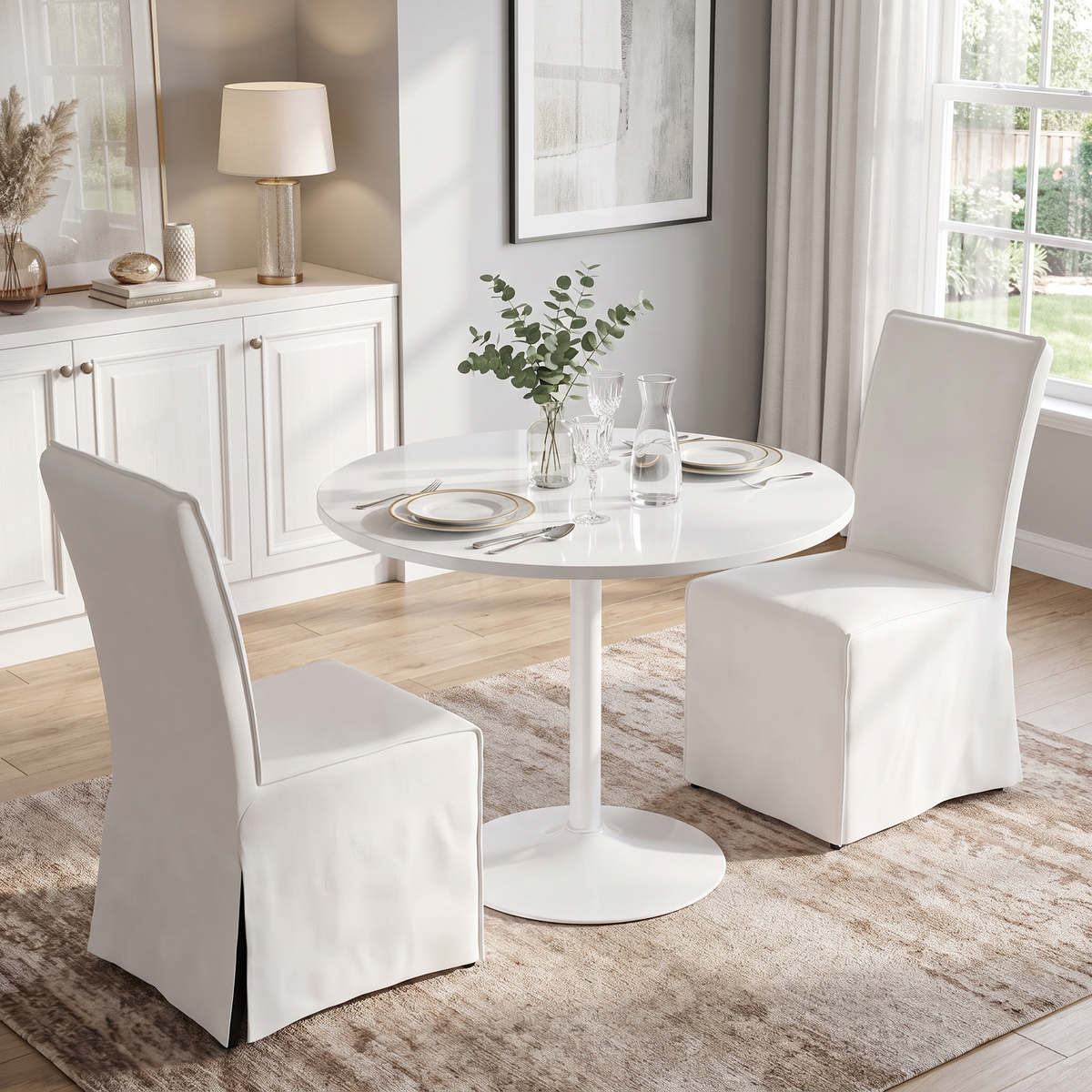 Homy Casa ELVO Beige Dining Chairs Set of 2 for Dining Room Seating Open Box