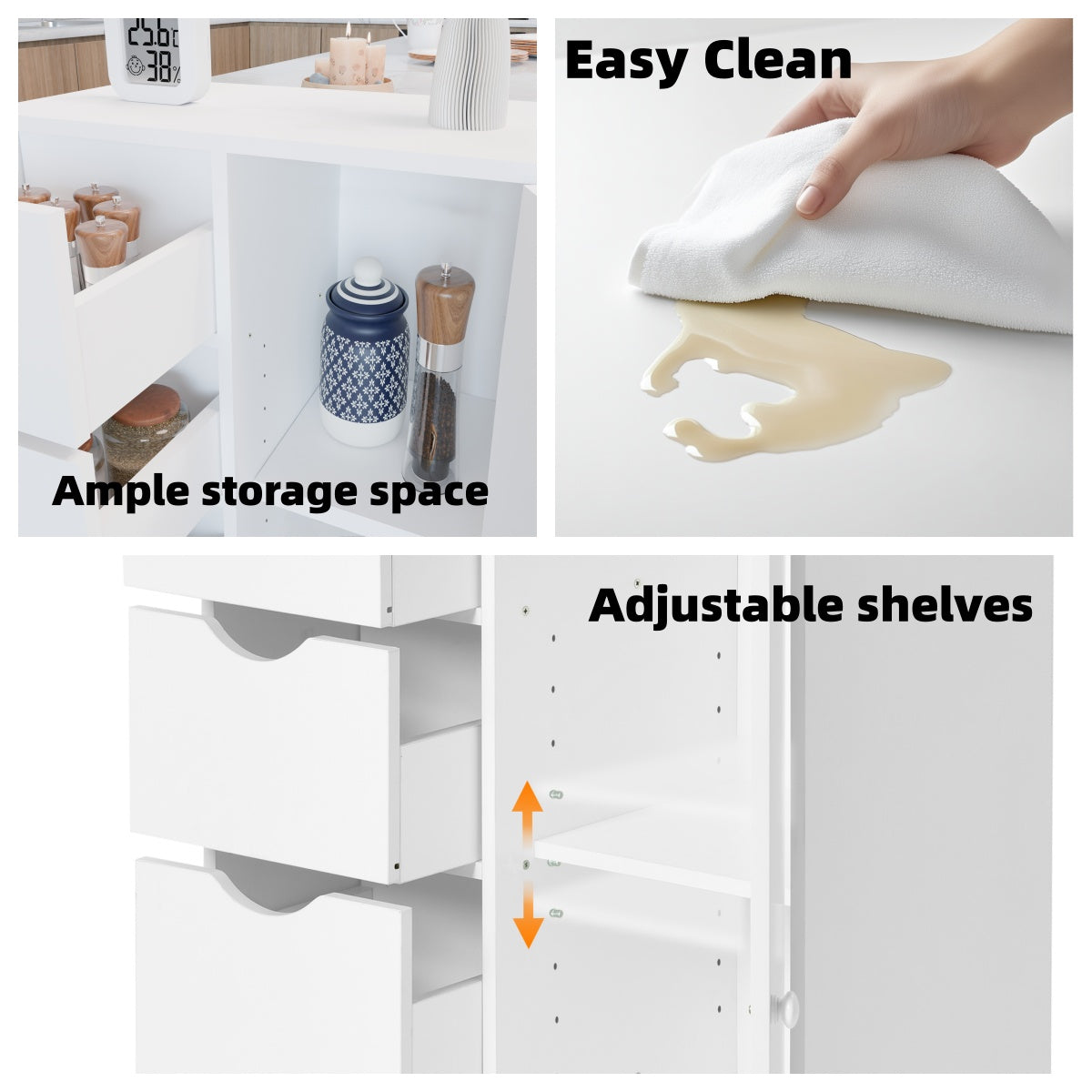 COLIN 21.8” White Storage Cabinet with 4 Drawers and a Door