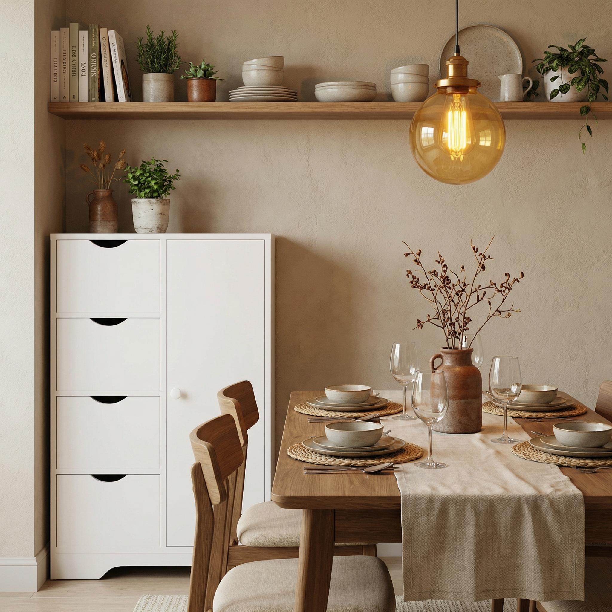 COLIN 21.8” White Storage Cabinet with 4 Drawers and a Door