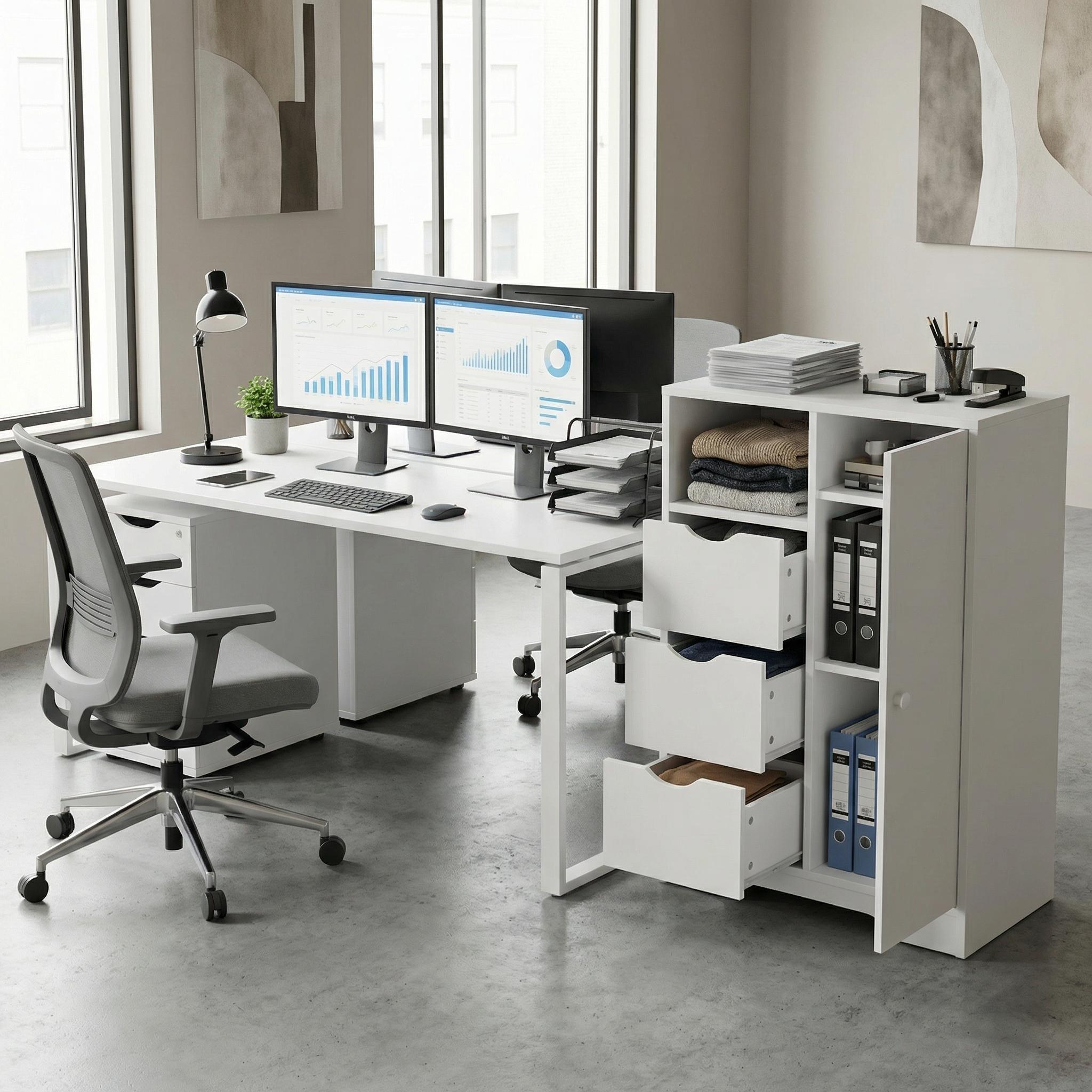 COLIN 21.8” White Storage Cabinet with 4 Drawers and a Door
