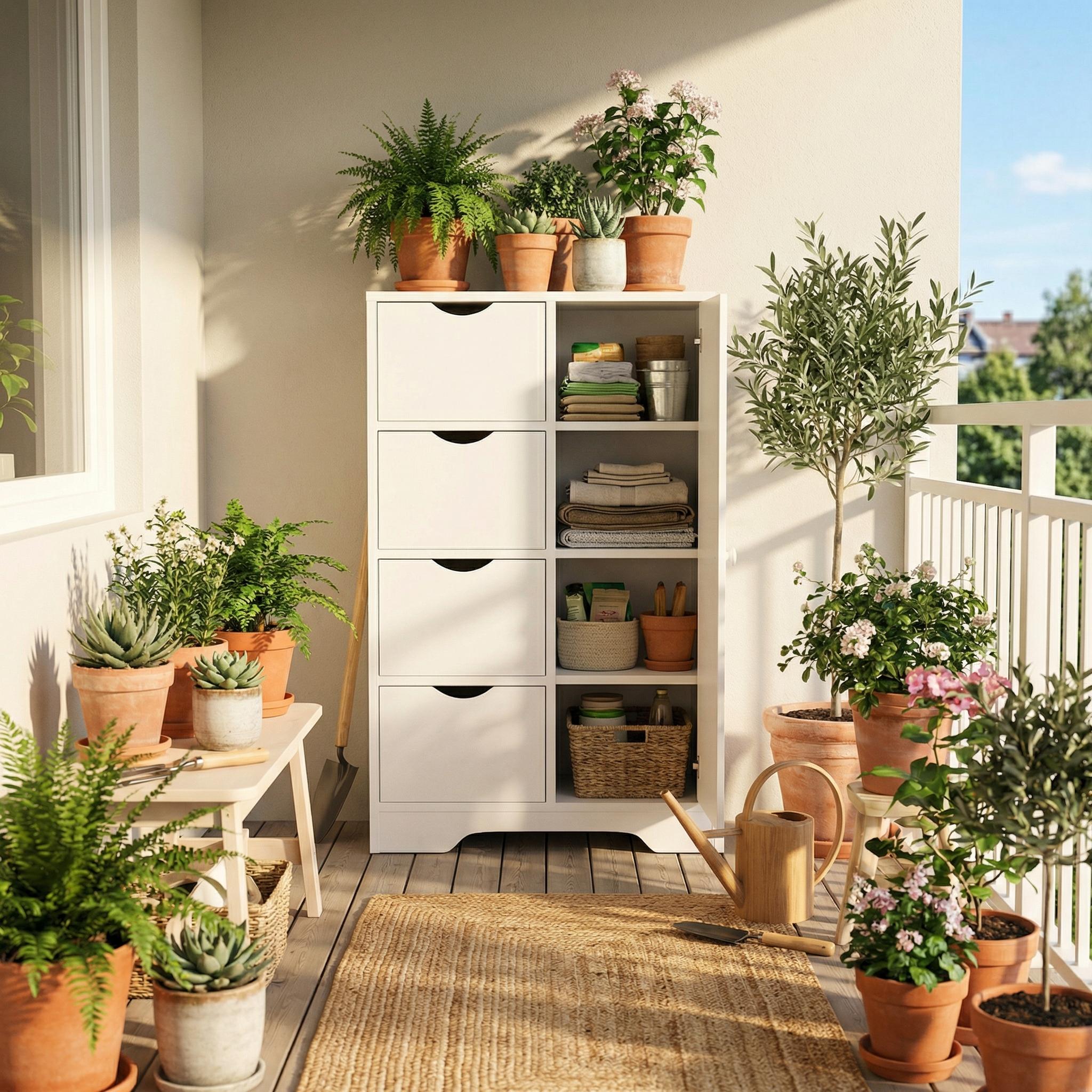 COLIN 21.8” White Storage Cabinet with 4 Drawers and a Door