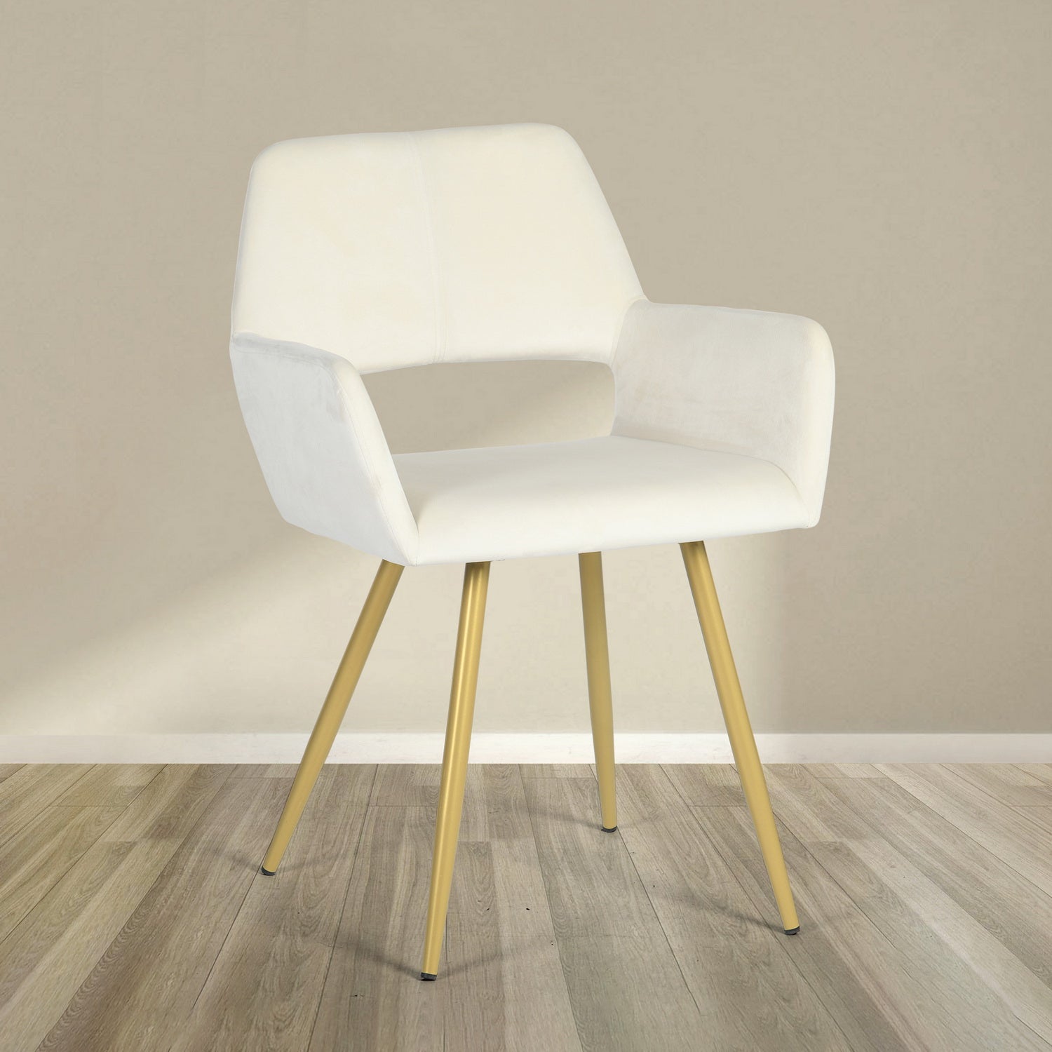 Homy Casa CRW Velvet Dining Chair with Gold Metal Legs, Ivory Beige, Open Box