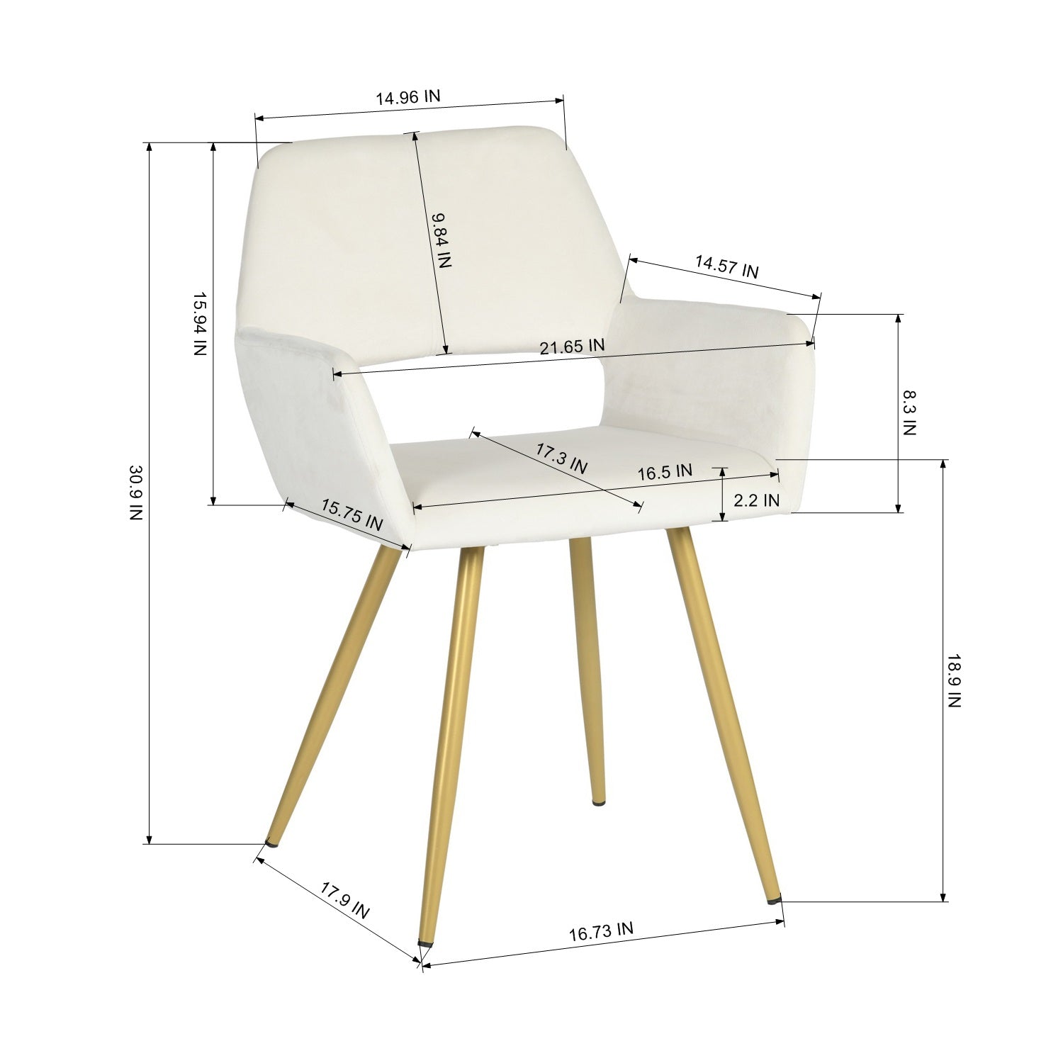 Homy Casa CRW Velvet Dining Chair with Gold Metal Legs, Ivory Beige, Open Box