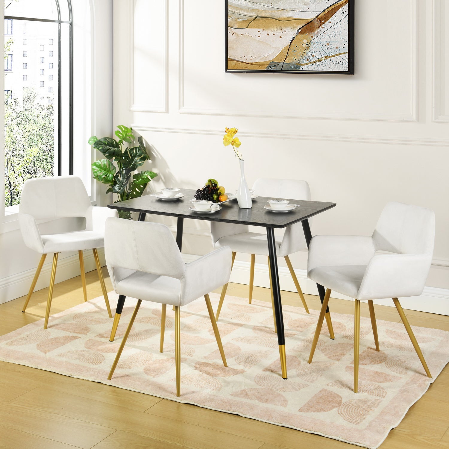 Homy Casa CRW Velvet Dining Chair with Gold Metal Legs, Ivory Beige, Open Box