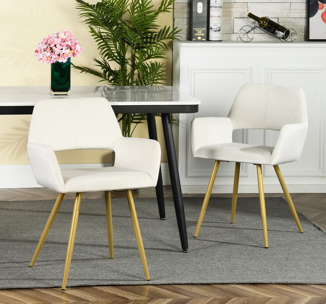 Homy Casa CRW Velvet Dining Chair with Gold Metal Legs, Ivory Beige, Open Box